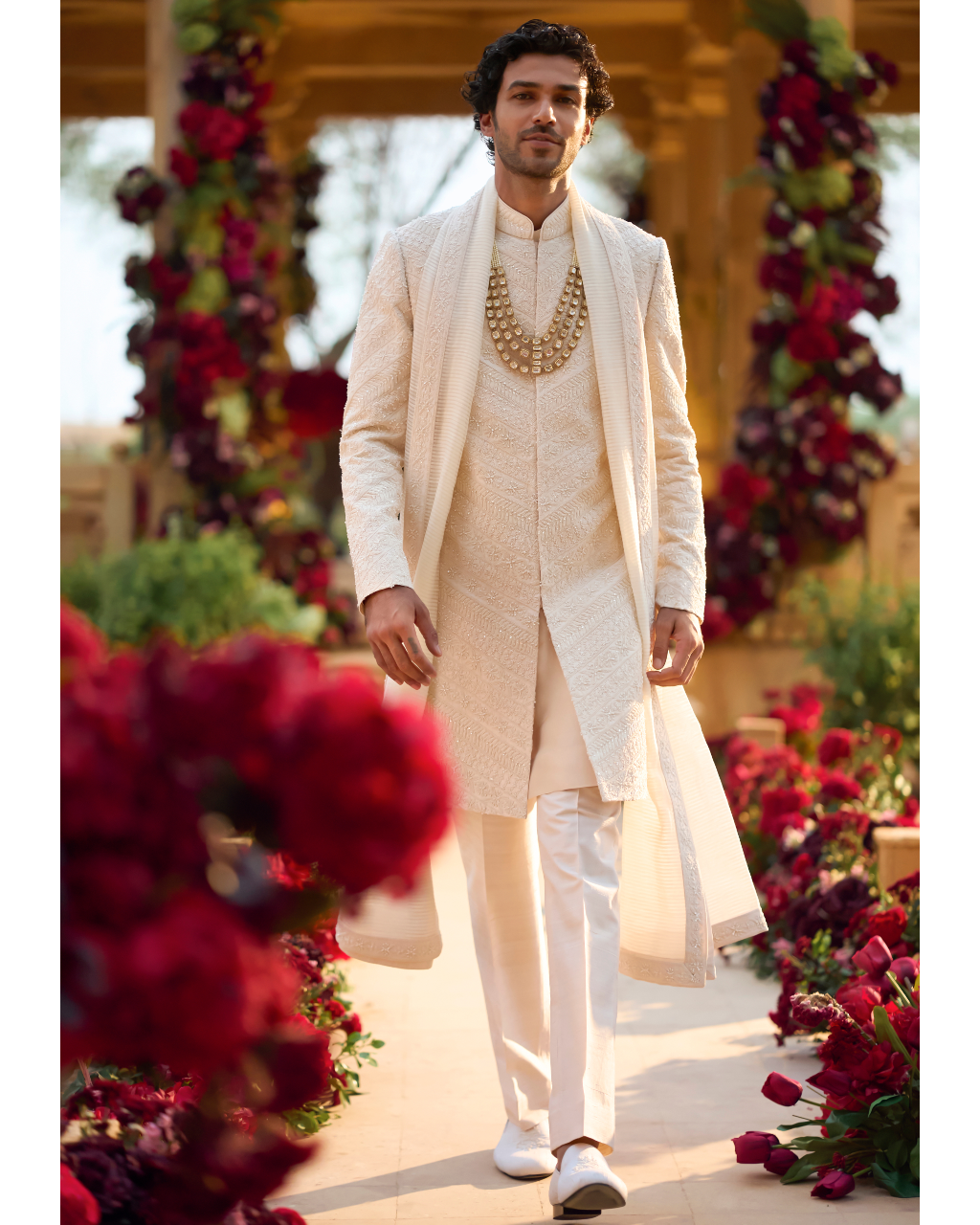 Cream Pearl Sherwani Set