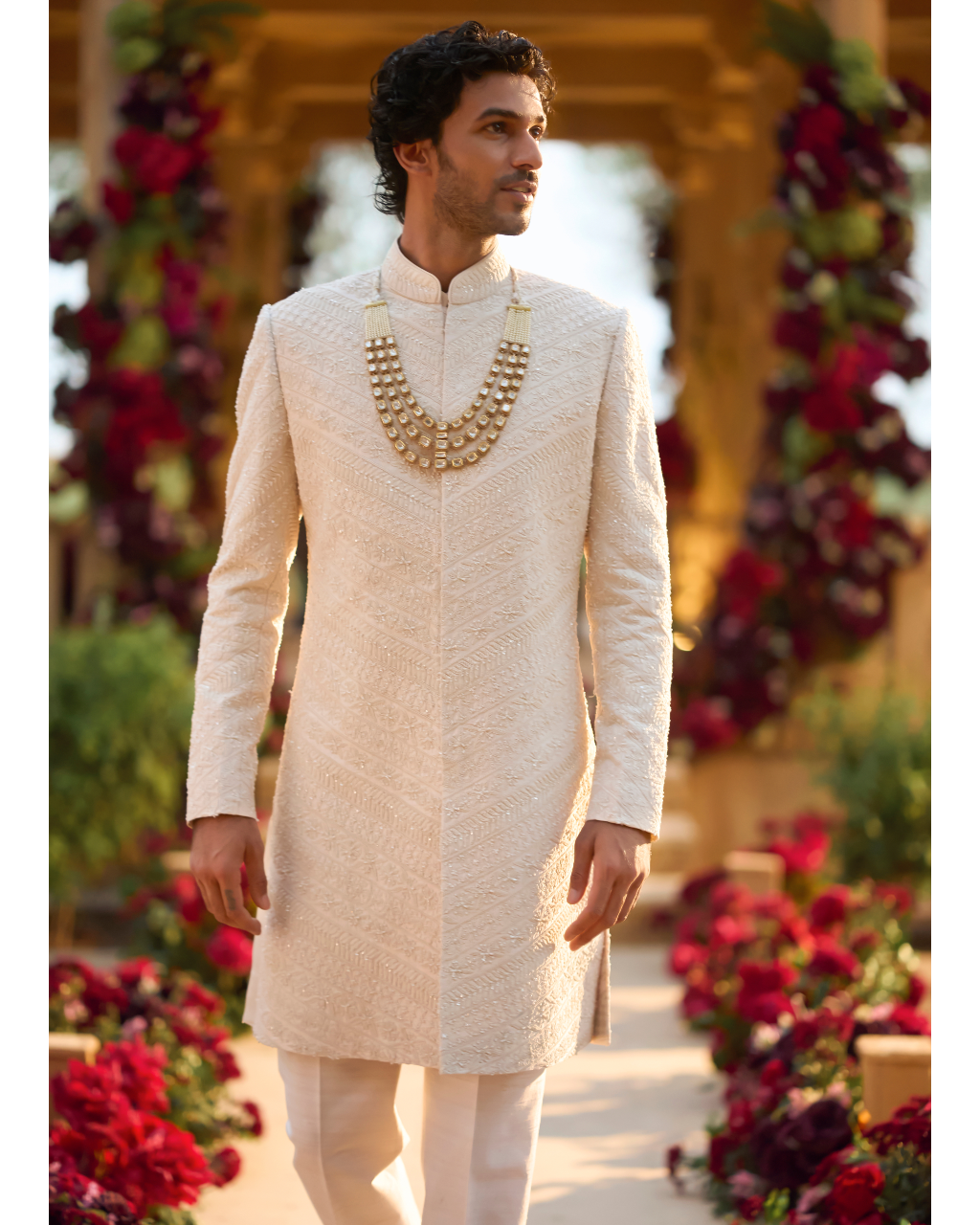 Cream Pearl Sherwani Set