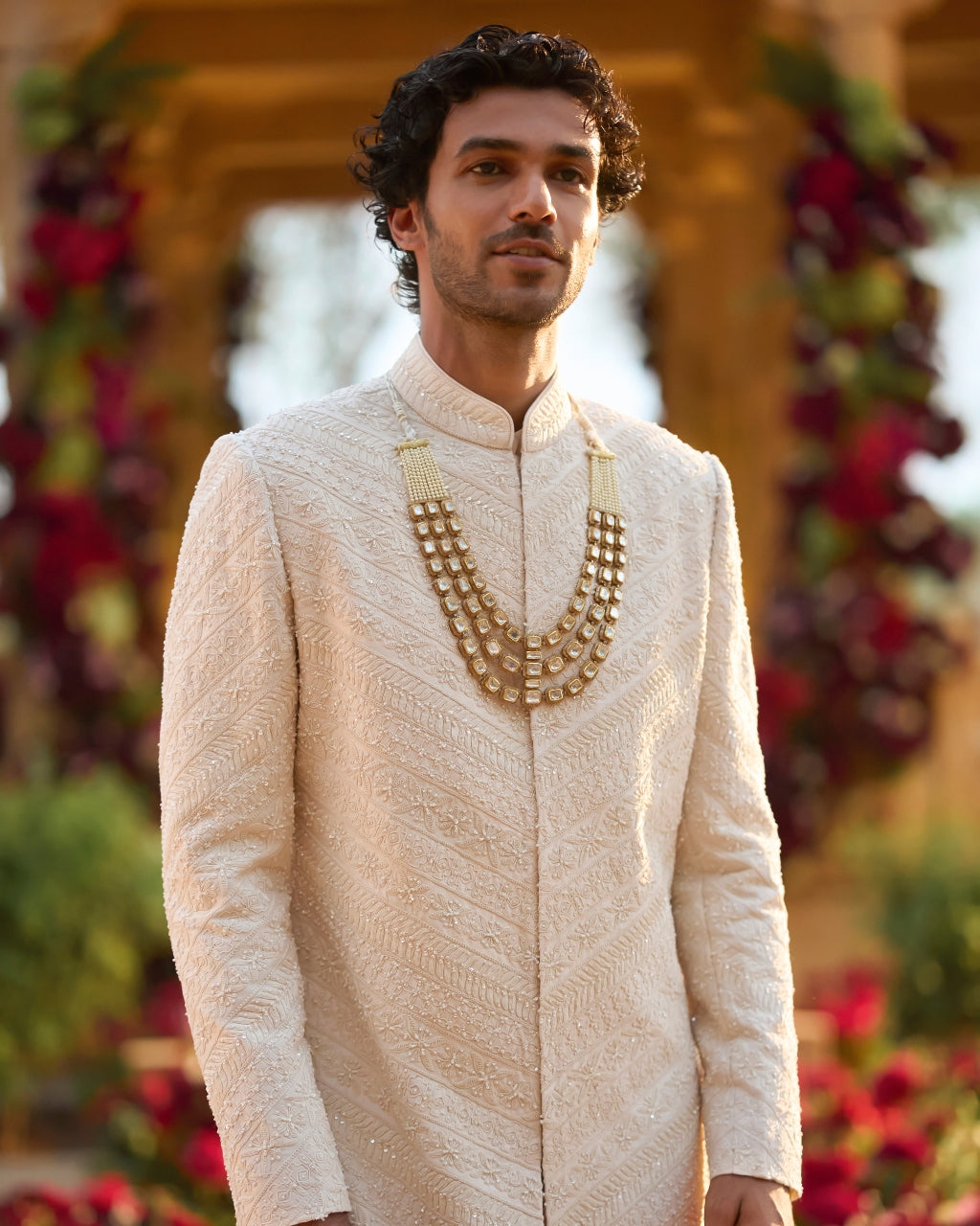 Cream Pearl Sherwani Set