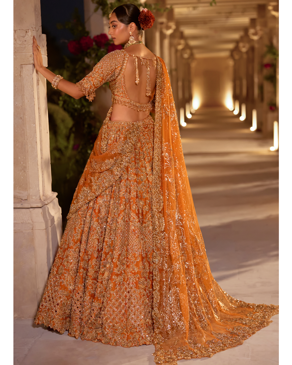 Rust Zardosi Cut Work Lehenga Set