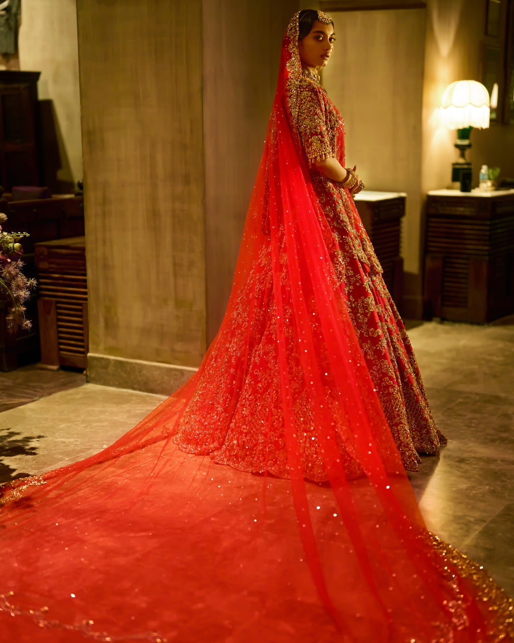 Red Zardosi Cut Work Lehenga Set