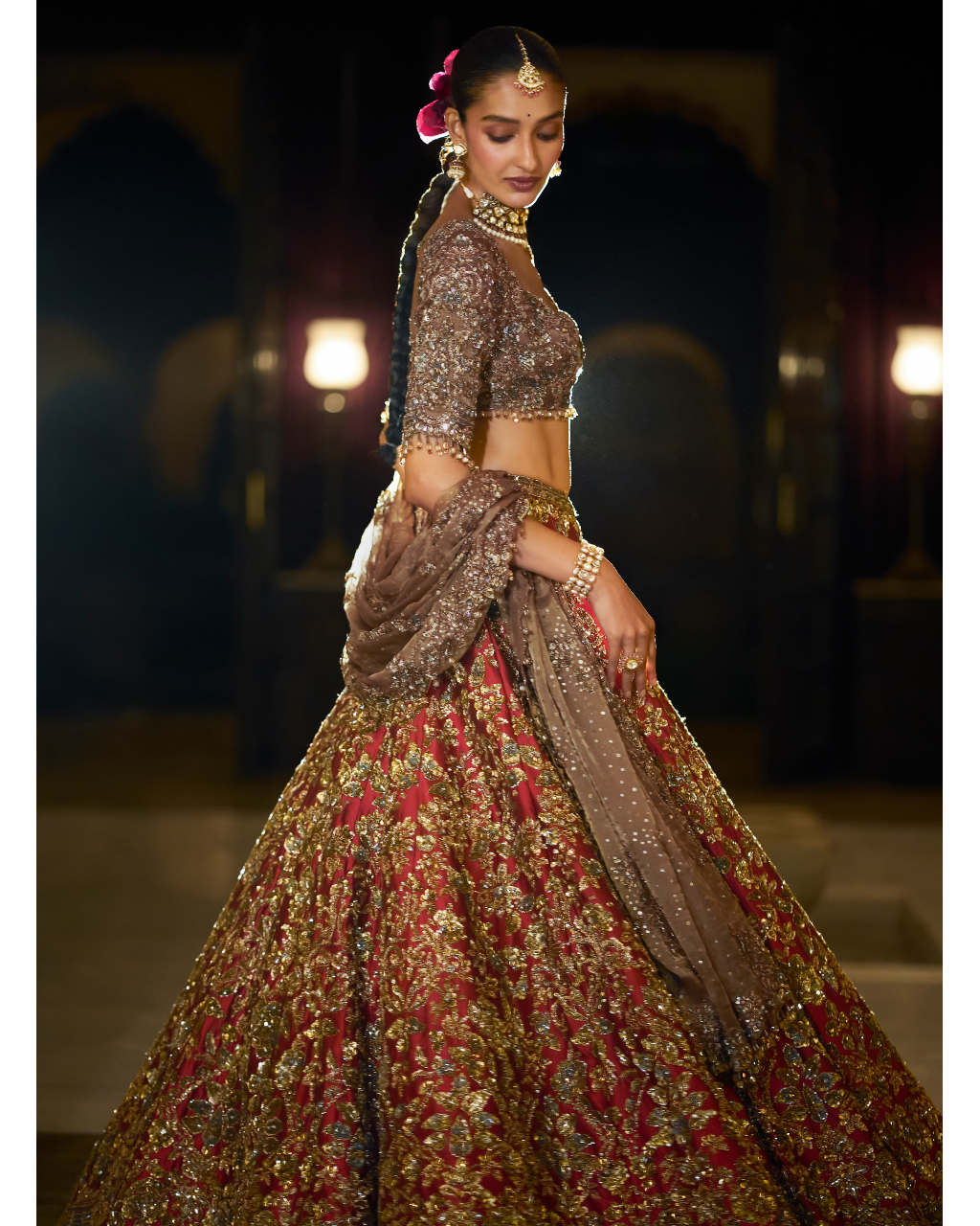 Antique Gold Maroon Lehenga Set