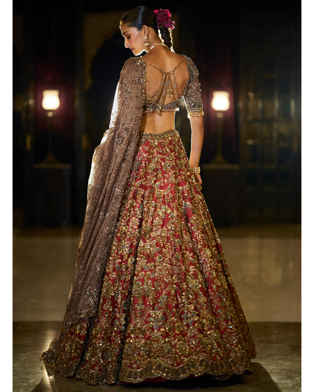 Antique Gold Maroon Lehenga Set