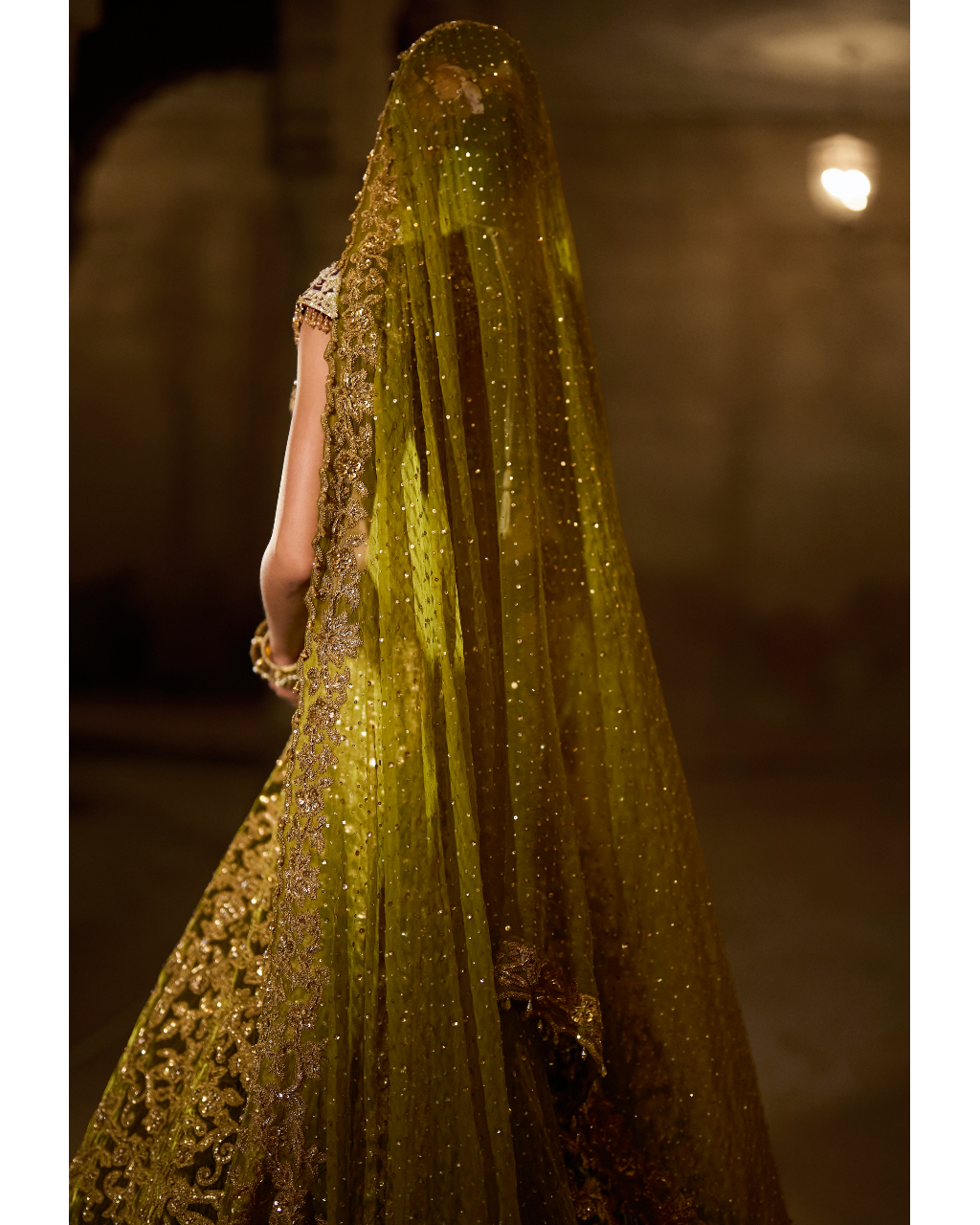 Green Velvet Zardosi Lehenga Set