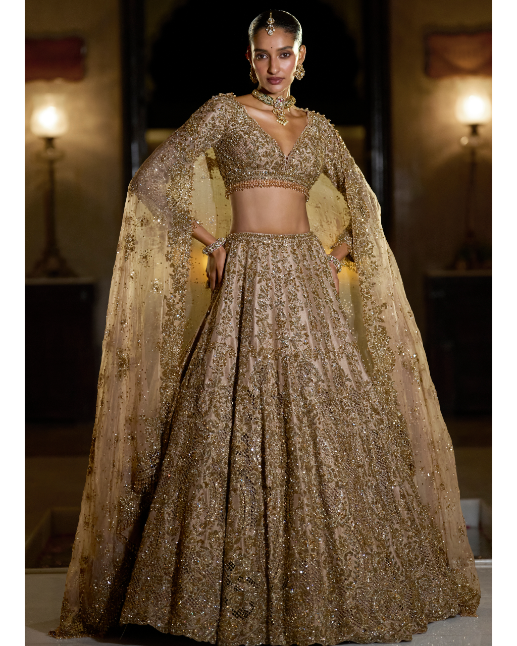 Nude Antique Gold Lehenga Set