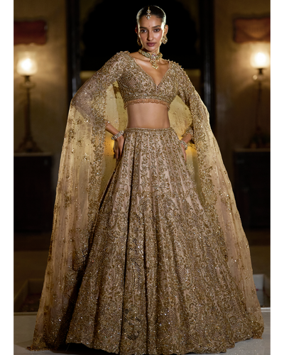 Nude Antique Gold Lehenga Set