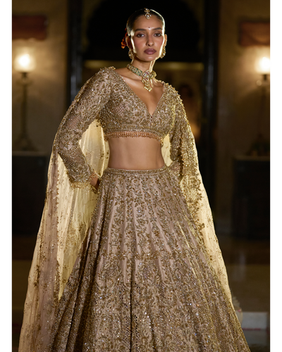 Nude Antique Gold Lehenga Set