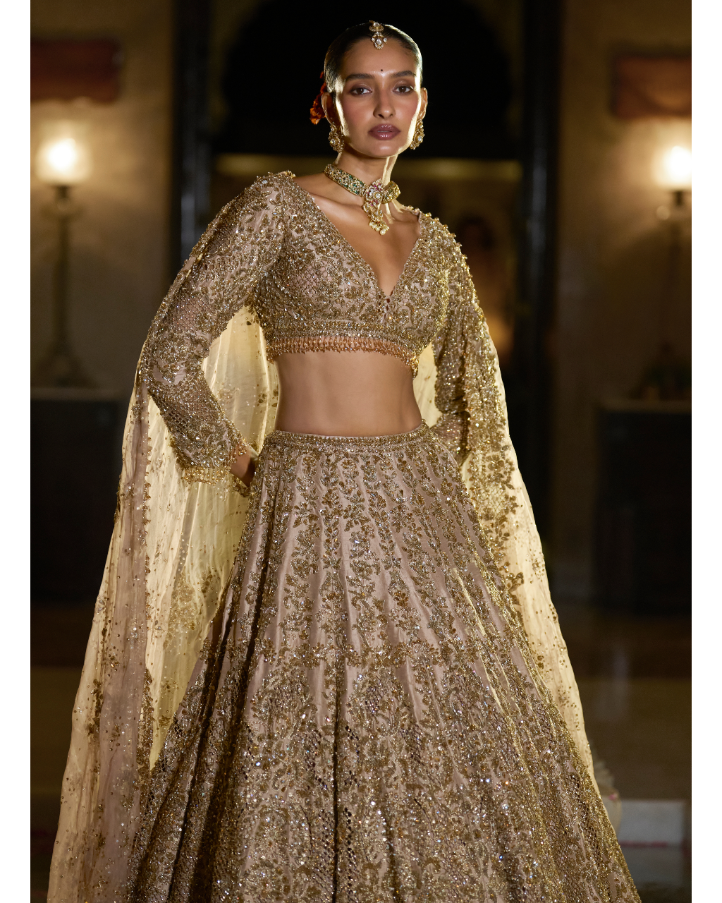 Nude Antique Gold Lehenga Set