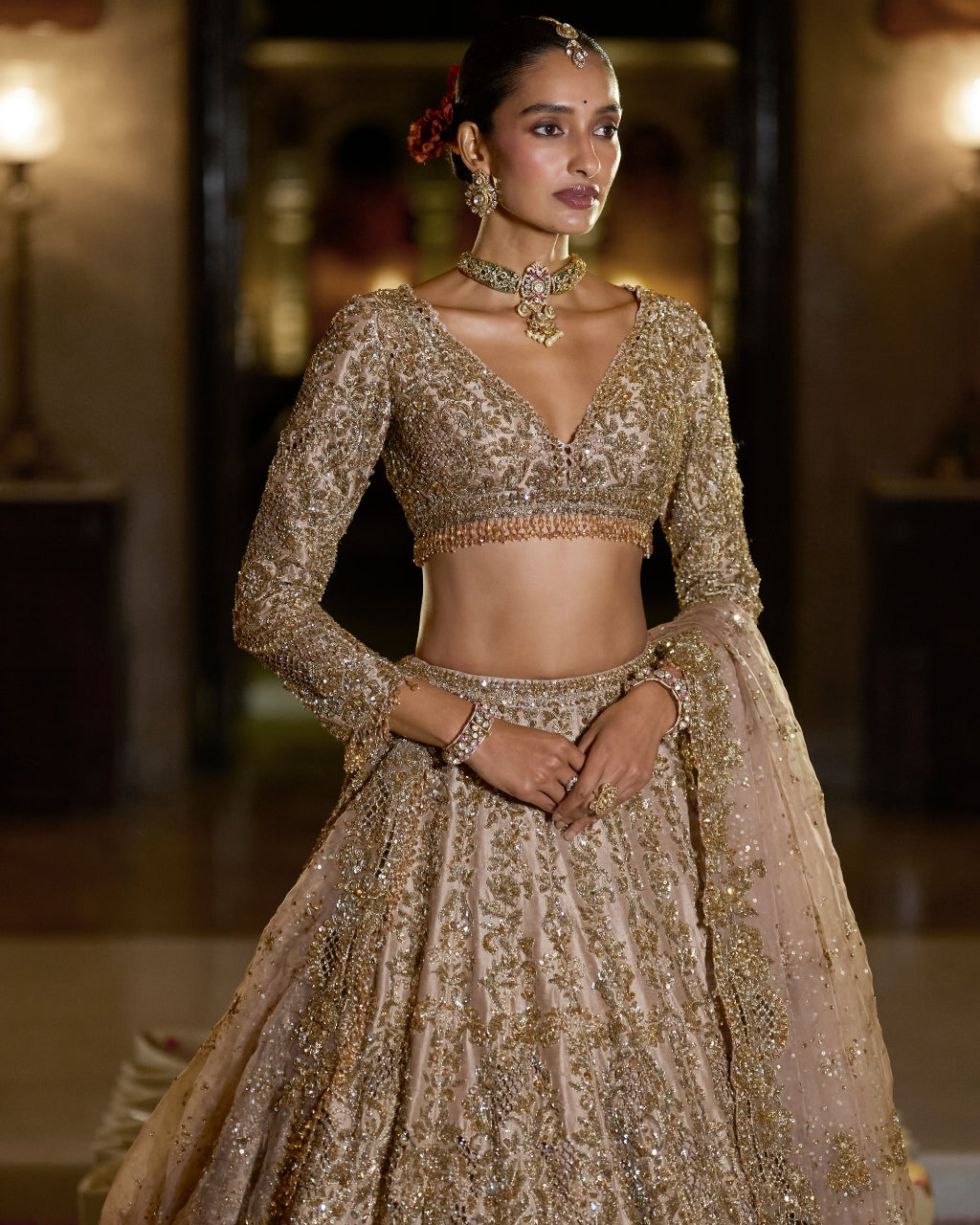 Nude Antique Gold Lehenga Set