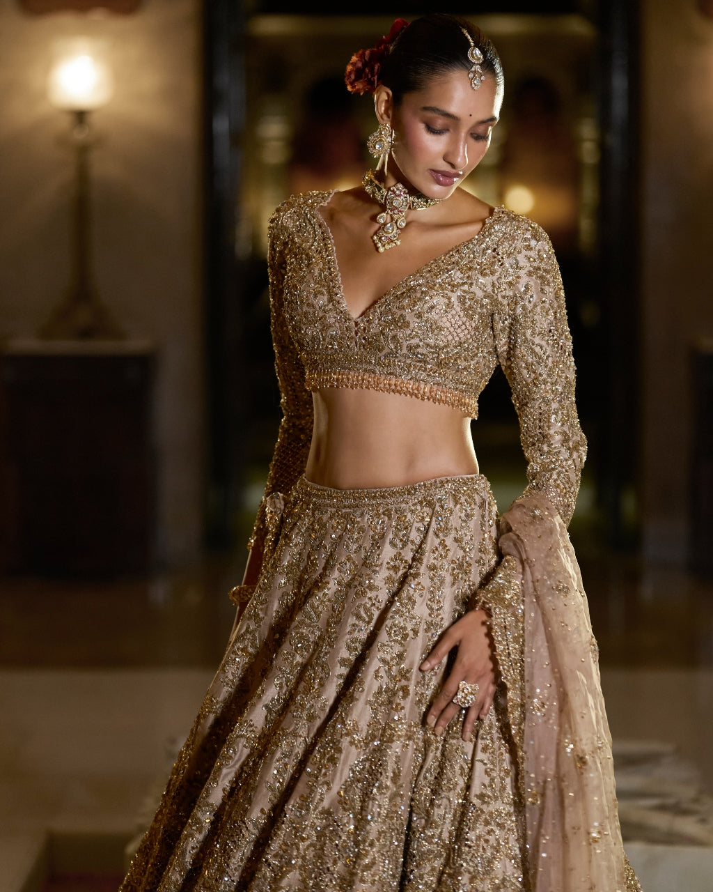 Nude Antique Gold Lehenga Set