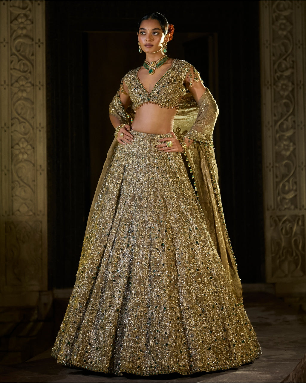 Antique Emerald Lehenga Set