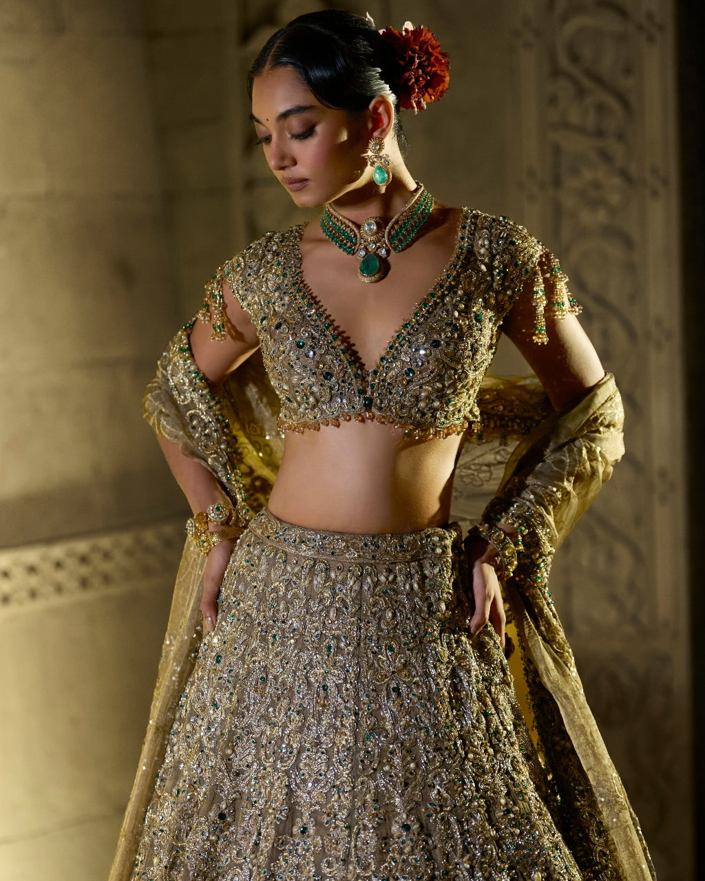 Antique Emerald Lehenga Set