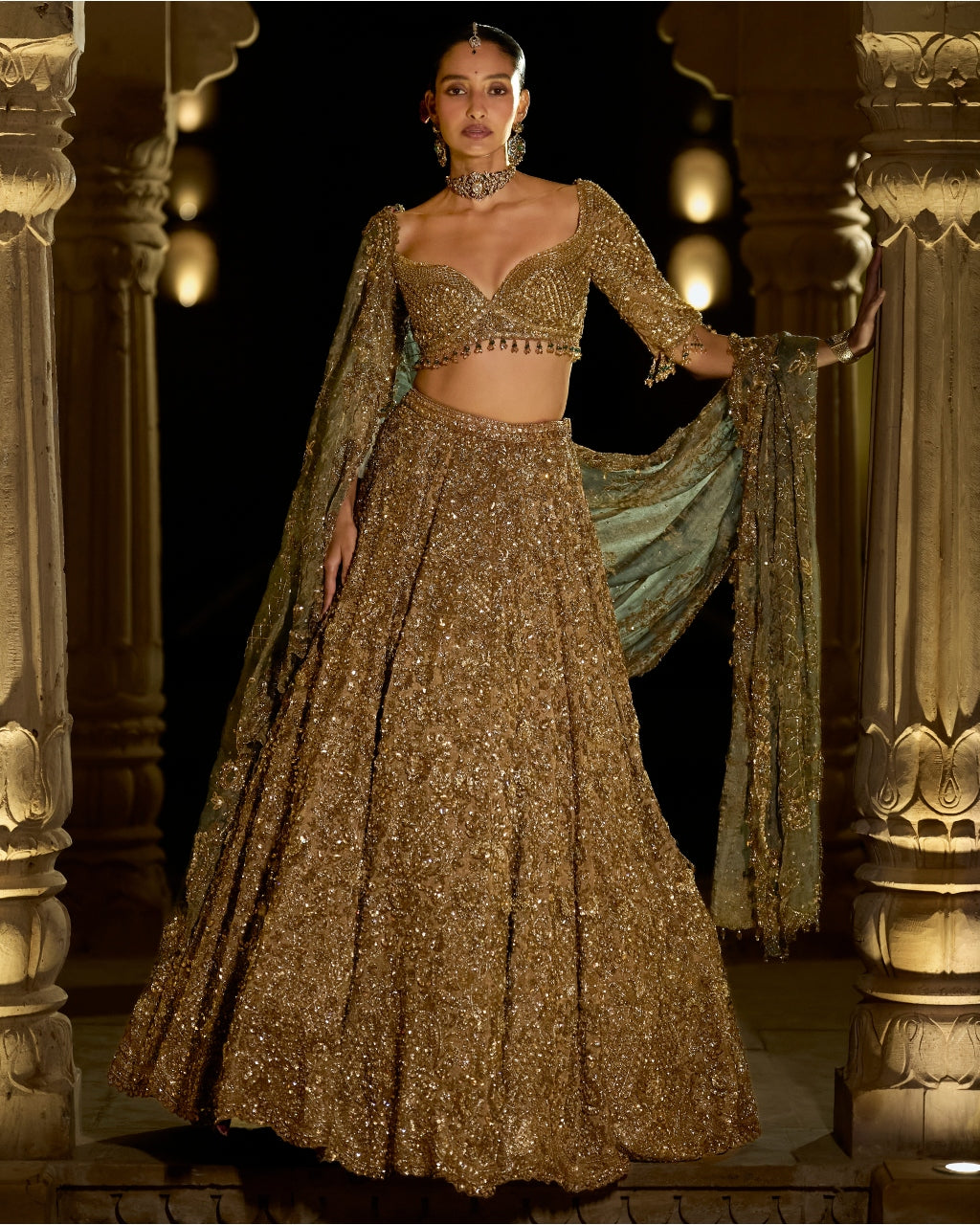 Antique Gold Sequin Lehenga Set