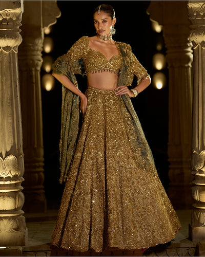 Antique Gold Sequin Lehenga Set