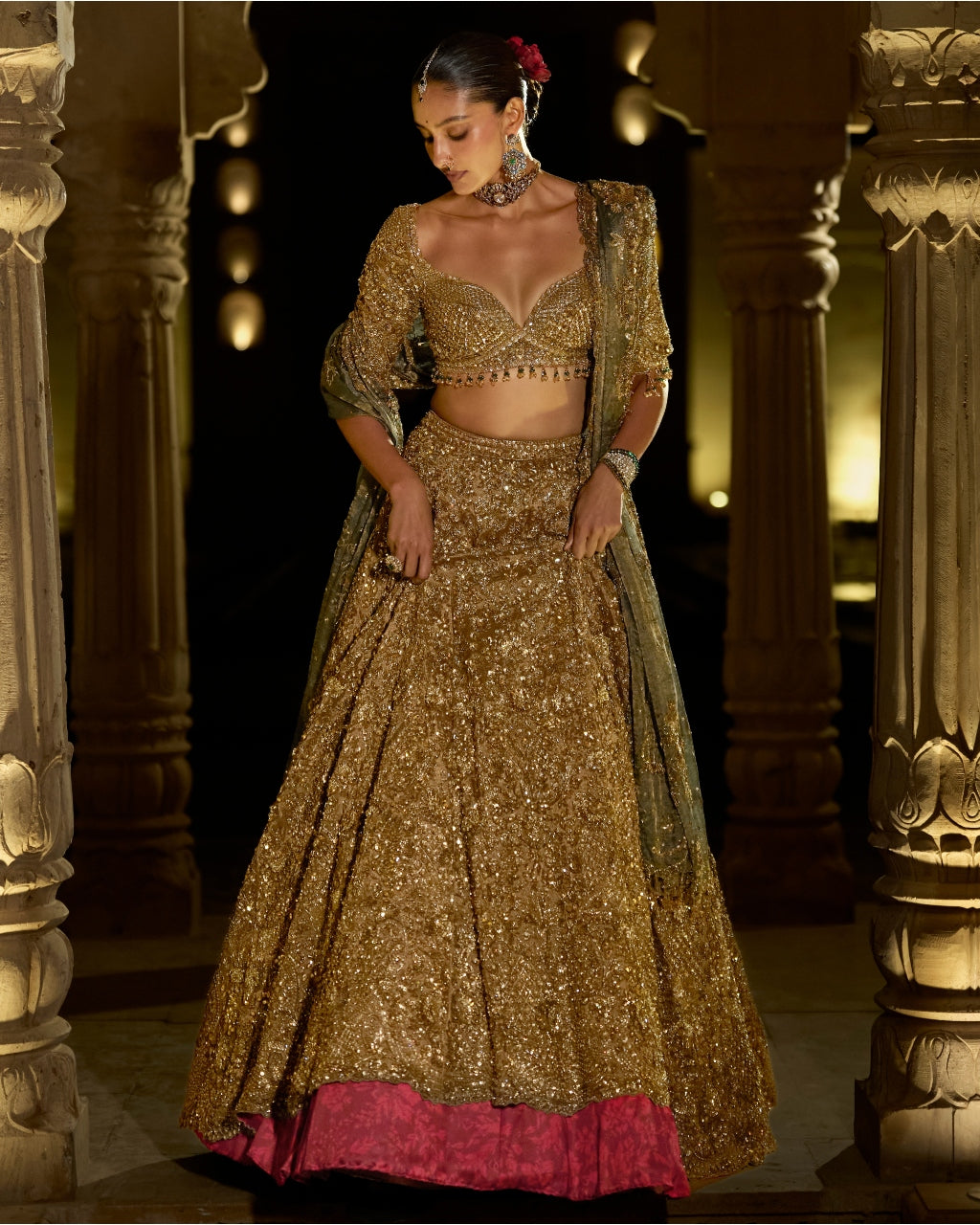 Antique Gold Sequin Lehenga Set
