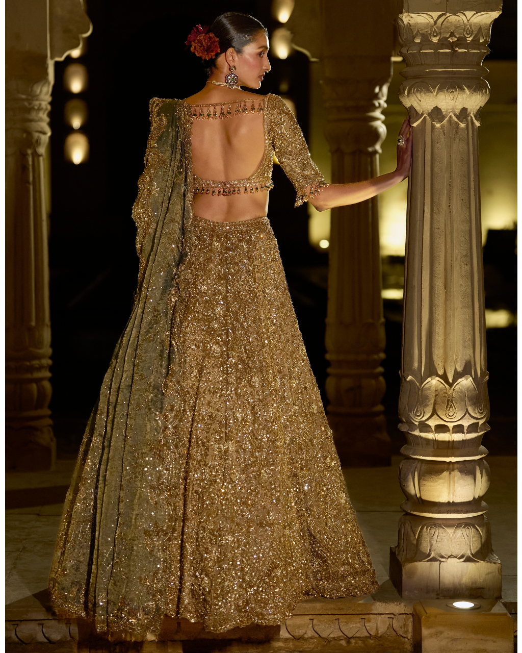 Antique Gold Sequin Lehenga Set