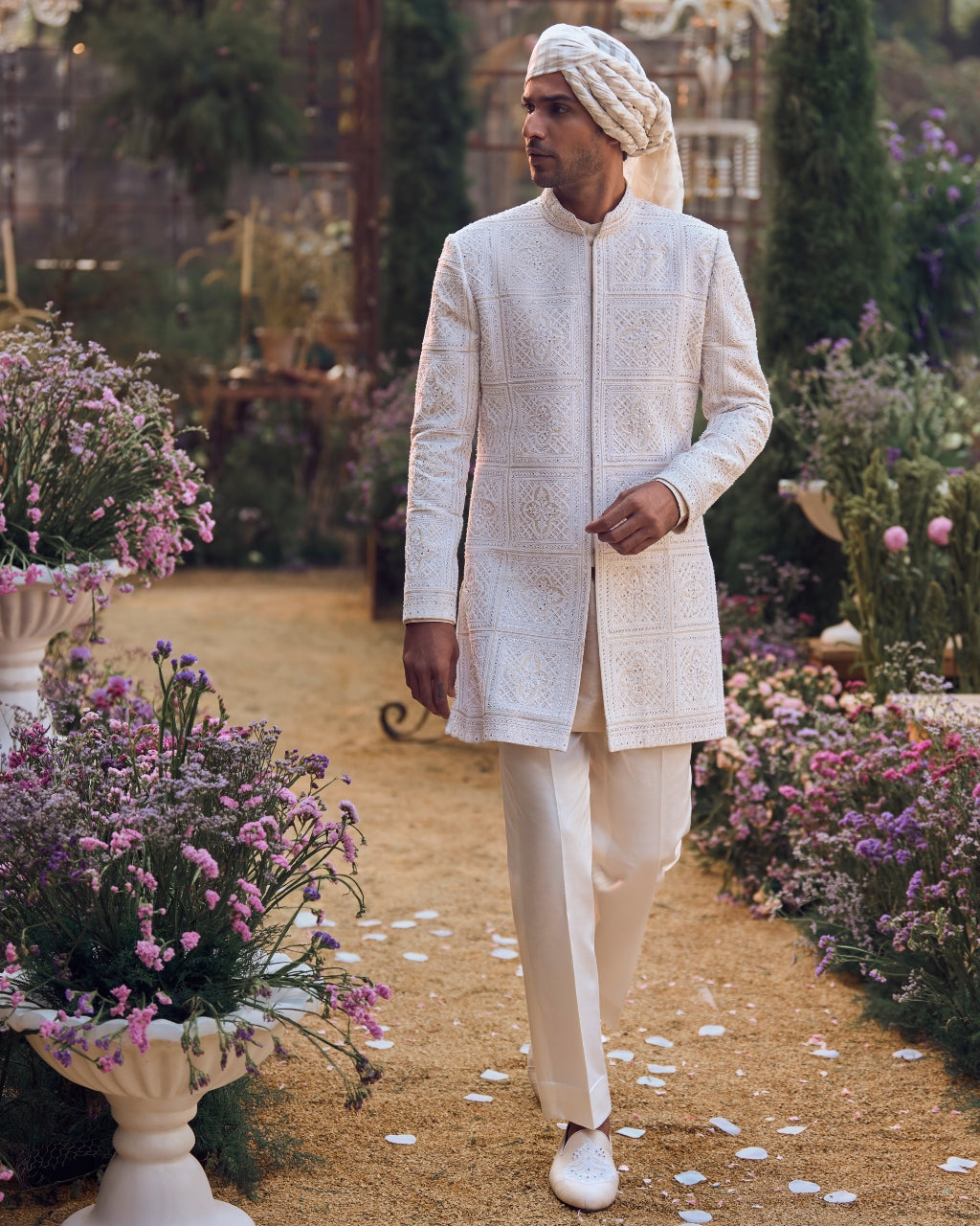 Ivory Geometric Sherwani Set