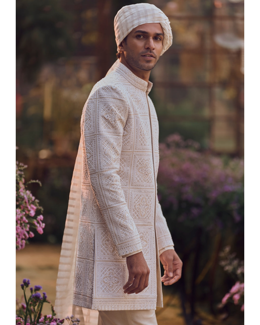 Ivory Geometric Sherwani Set