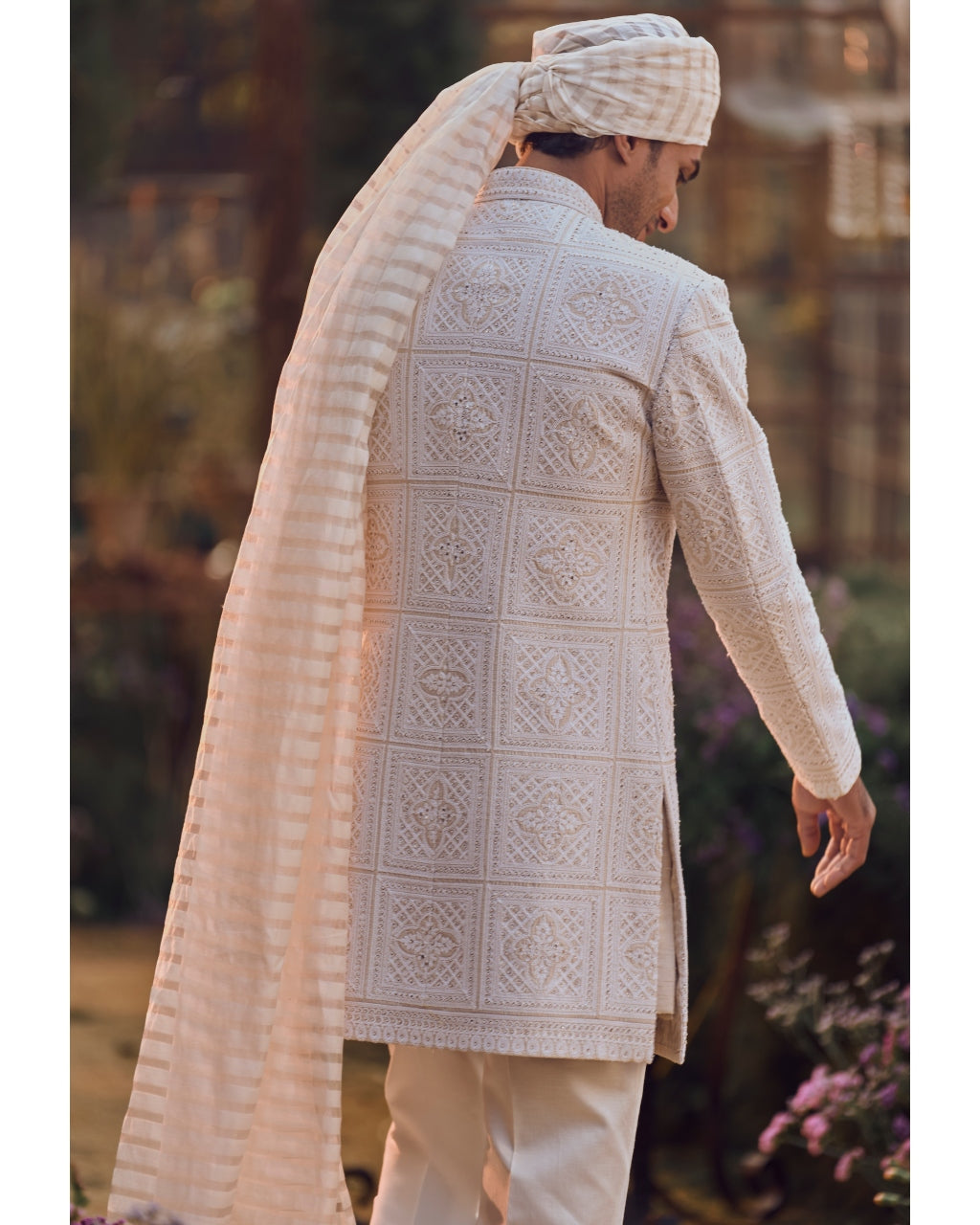 Ivory Geometric Sherwani Set