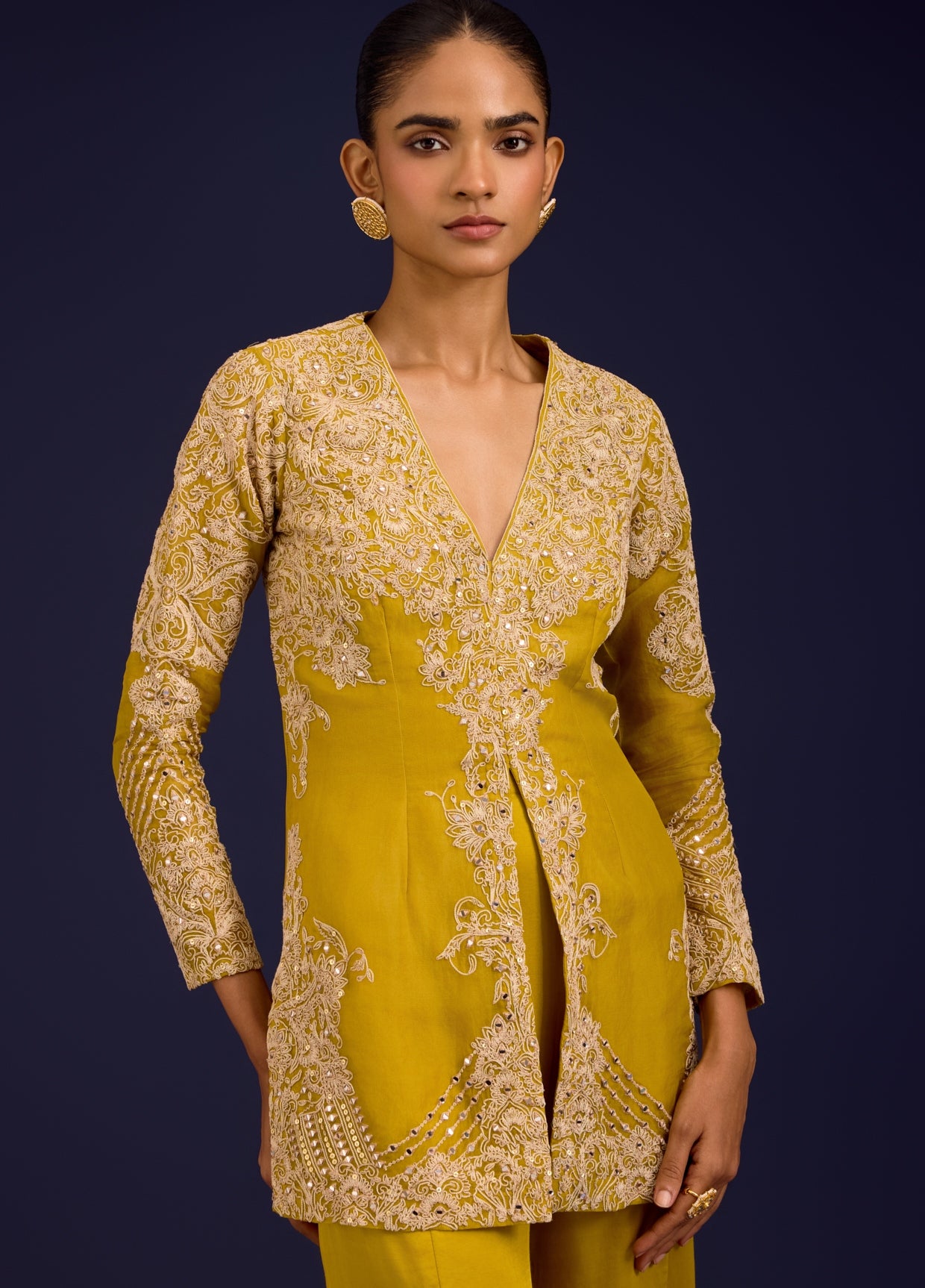 Mustard Organza Modal Satin Embroidered Sharara Set