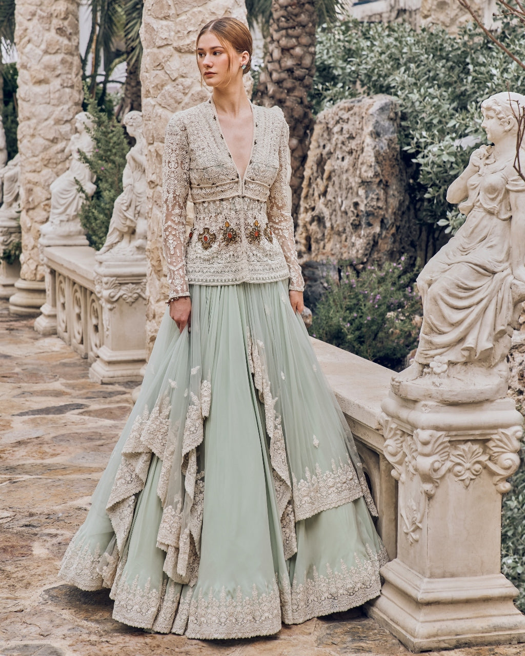 Sage Green Neo Drape Lehenga Set