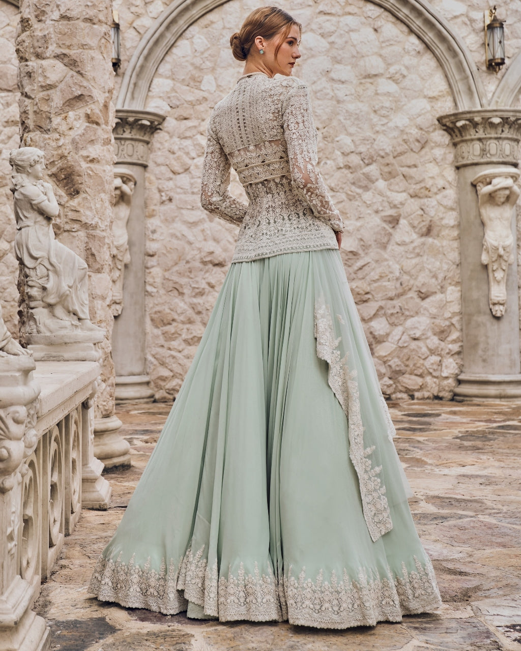 Sage Green Neo Drape Lehenga Set