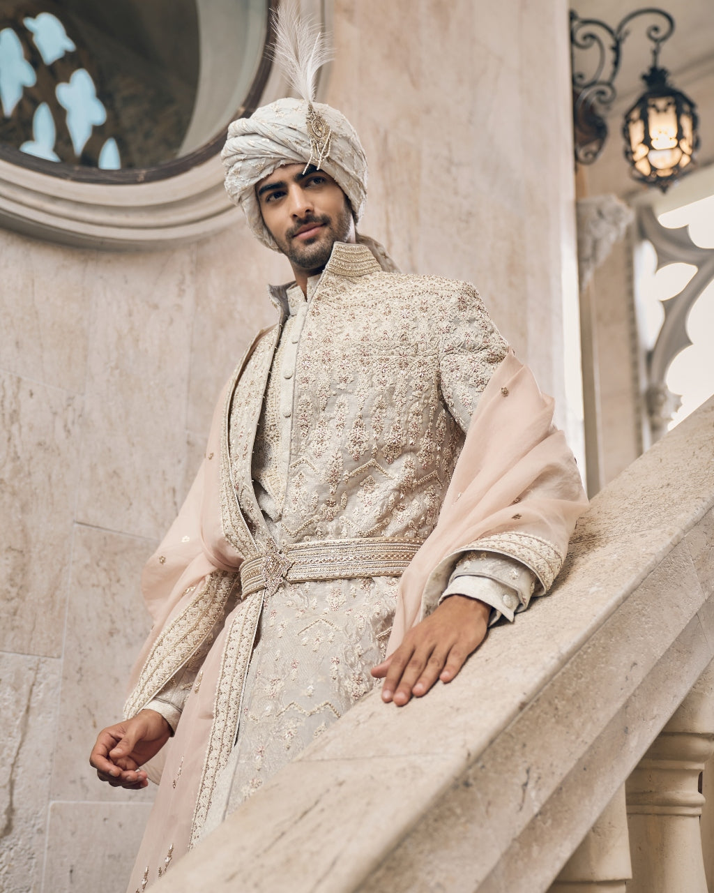 Ivory Zardosi Embroidered Sherwani Set