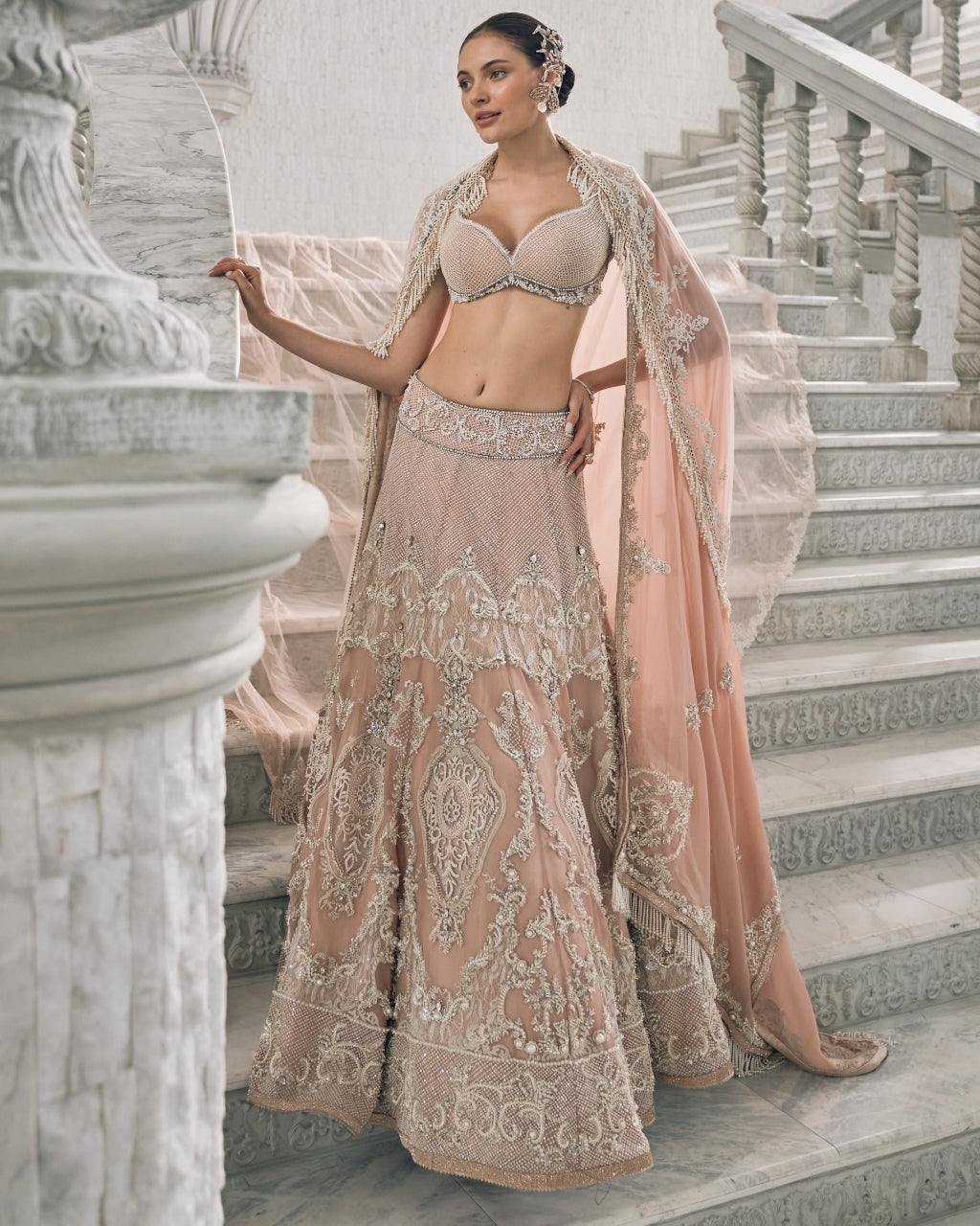 Pale Blush Pearl Embroidered Lehenga Set