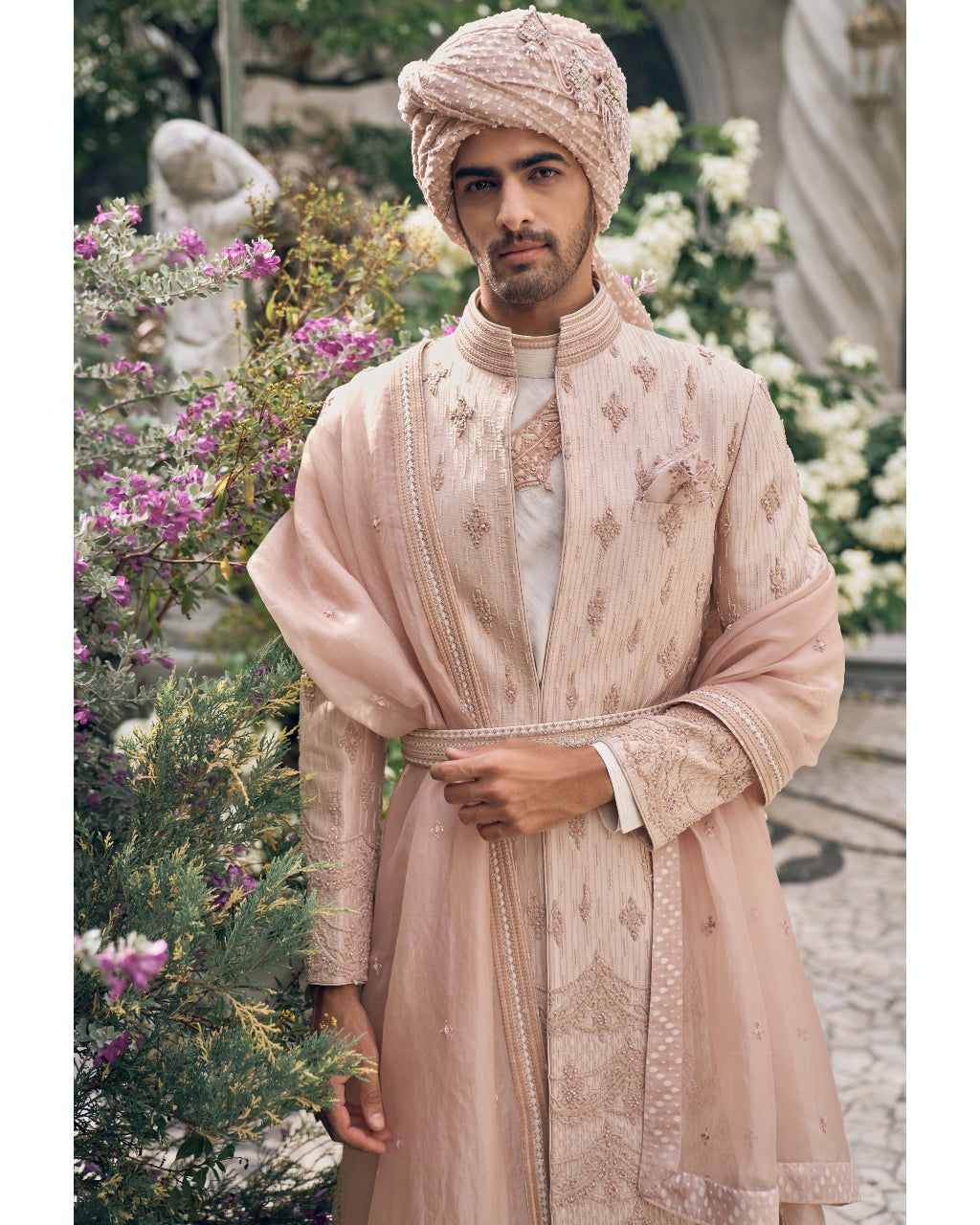 Cinnamon Rose Applique Embroidered Sherwani Set