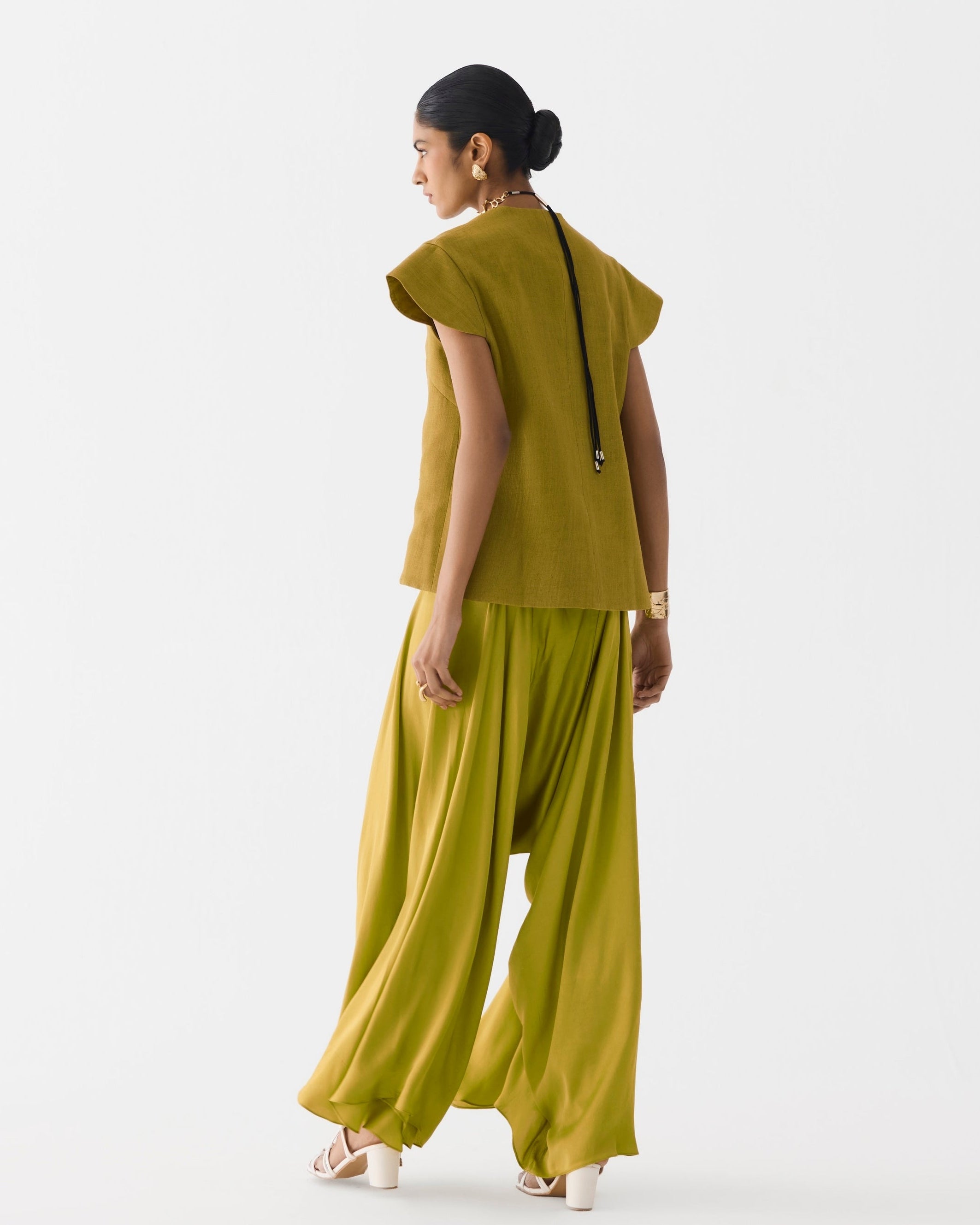 Olive Green & Black Tiger Lily Waistcoat & Dhoti Pants
