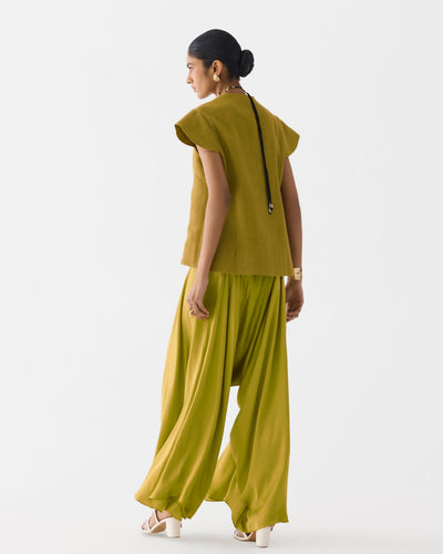Olive Green & Black Tiger Lily Waistcoat & Dhoti Pants