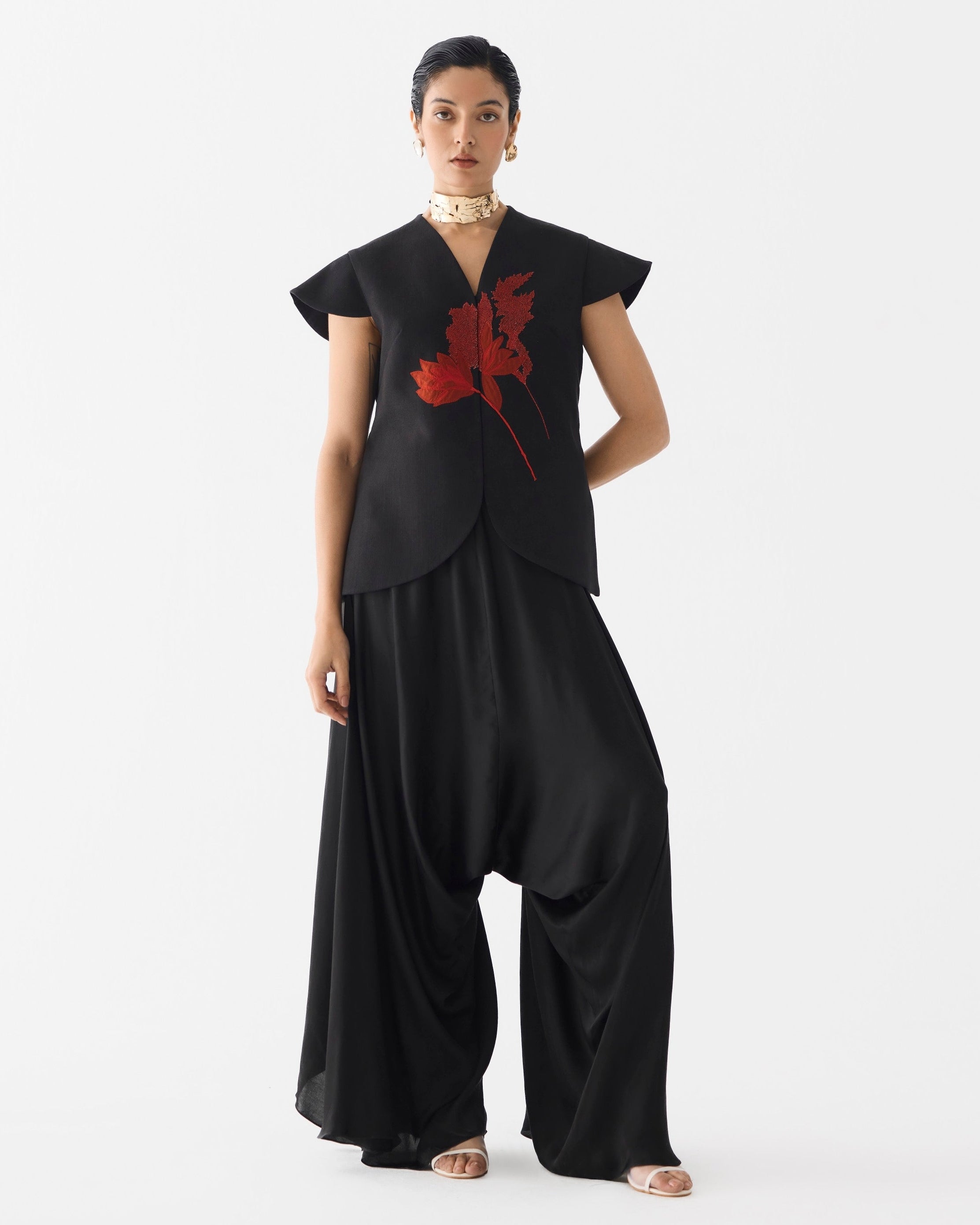 Red Tiger Lily Waistcoat & Dhoti Pants
