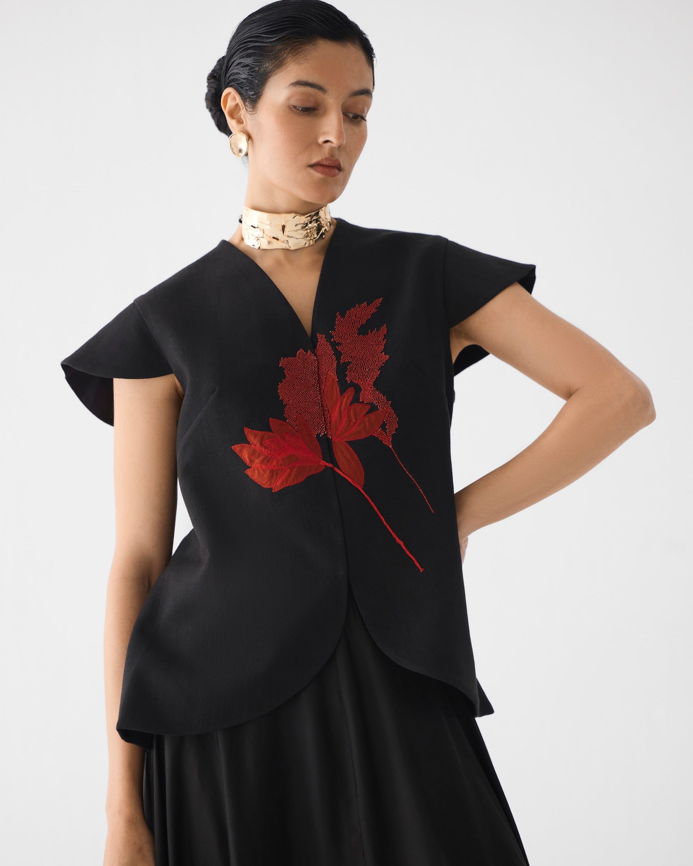 Red Tiger Lily Waistcoat & Dhoti Pants