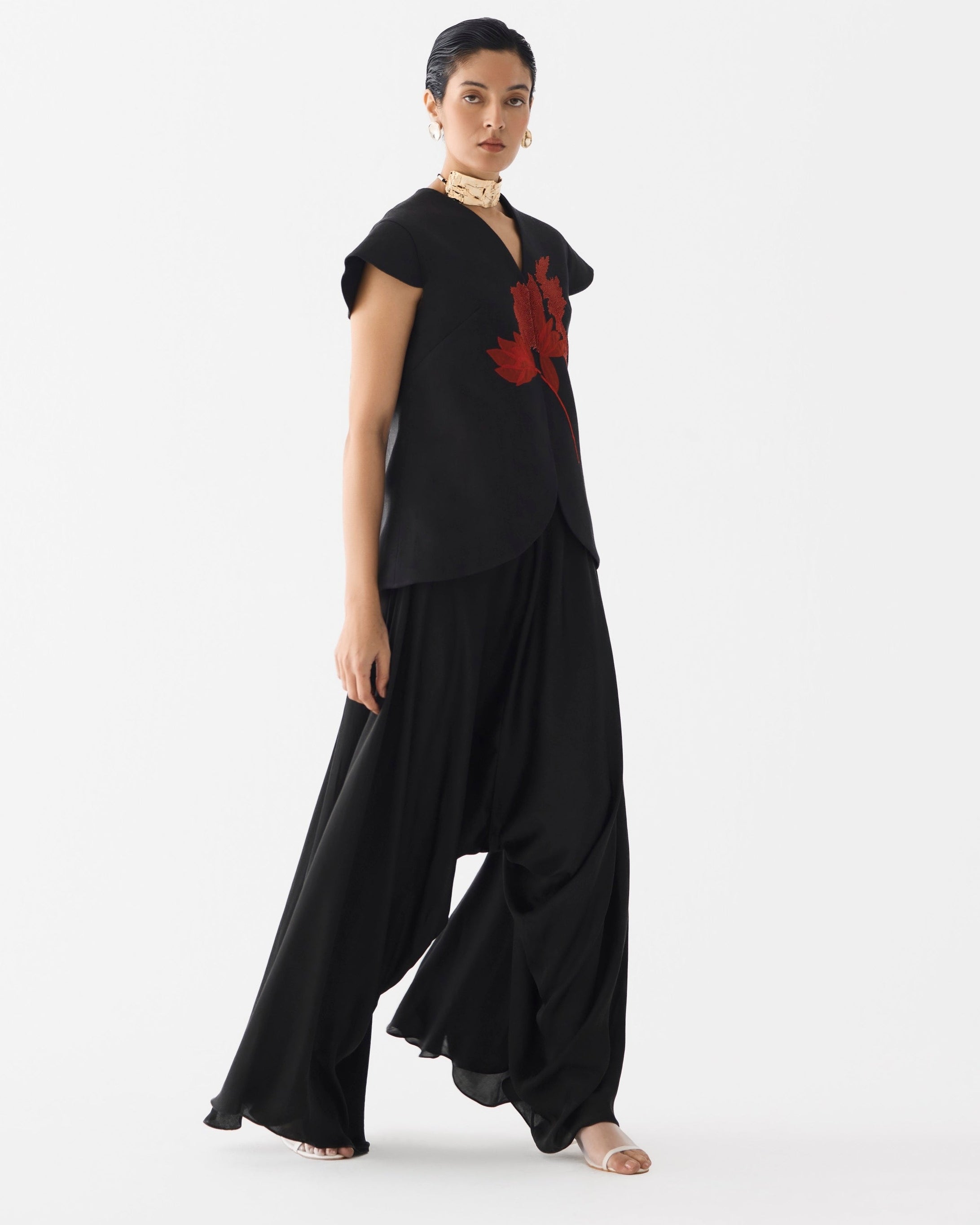 Red Tiger Lily Waistcoat & Dhoti Pants