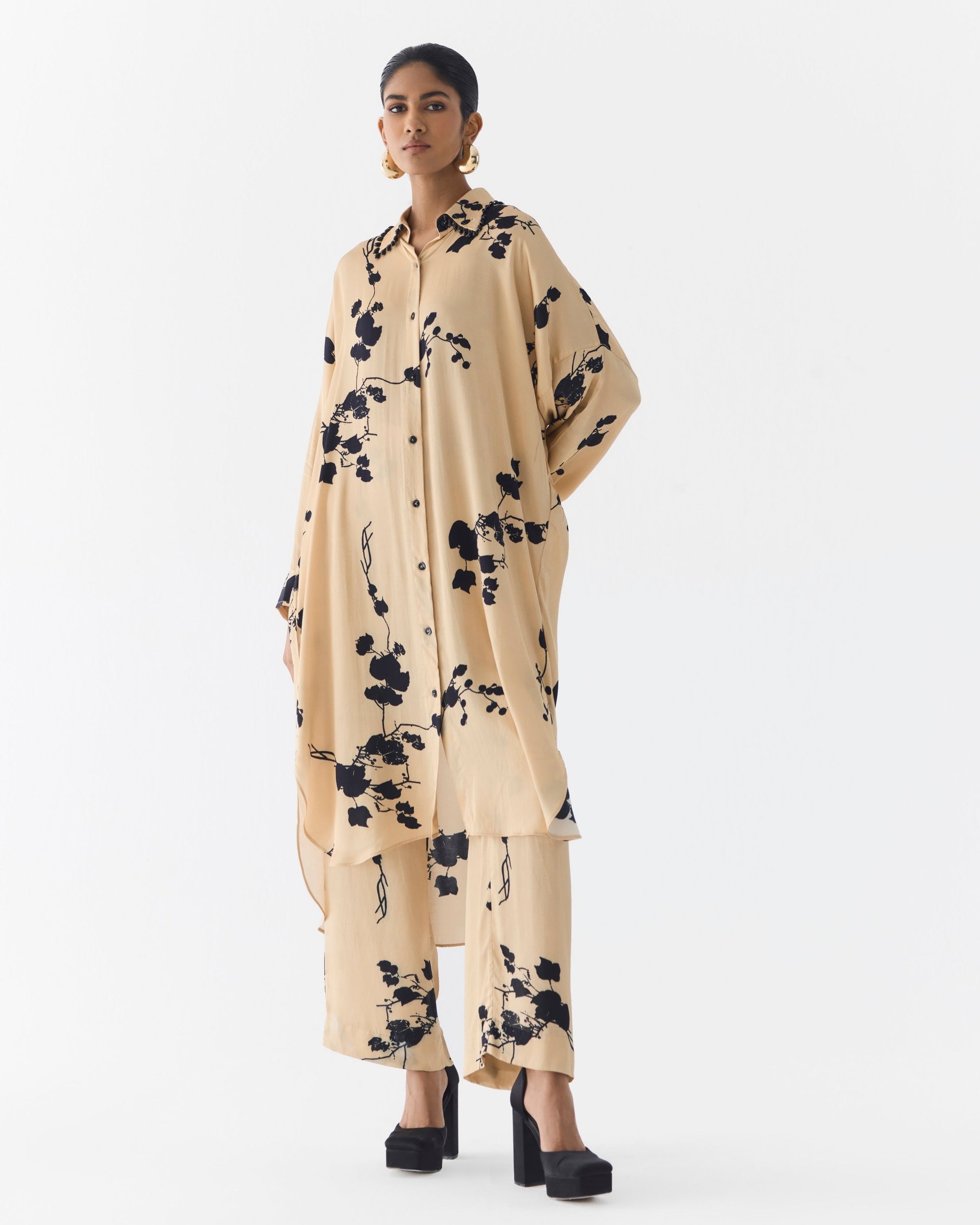 Cream Sakura Kurta Shirt & Pants Set