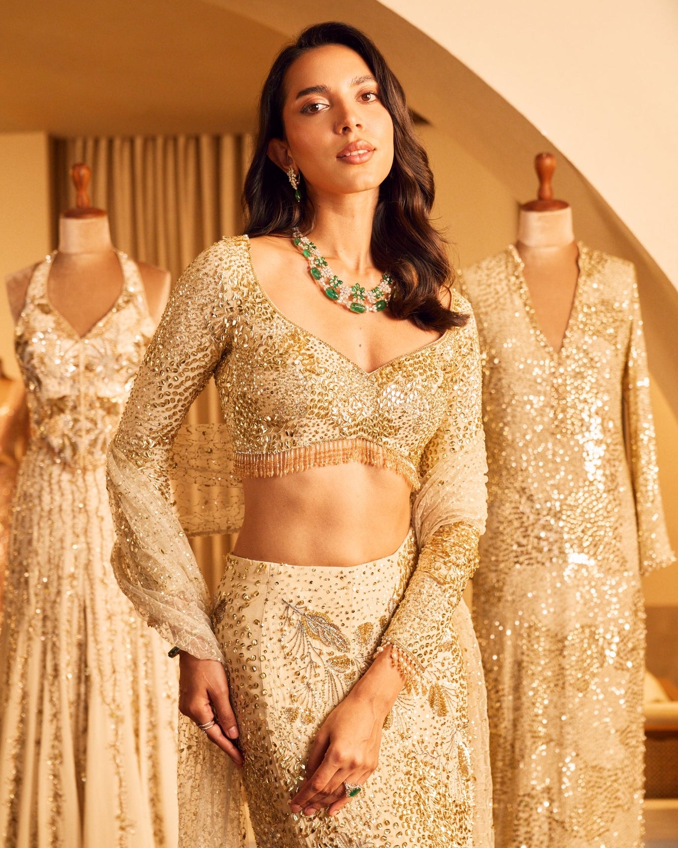 Ivory Georgette Fit And Flare Lehenga Set