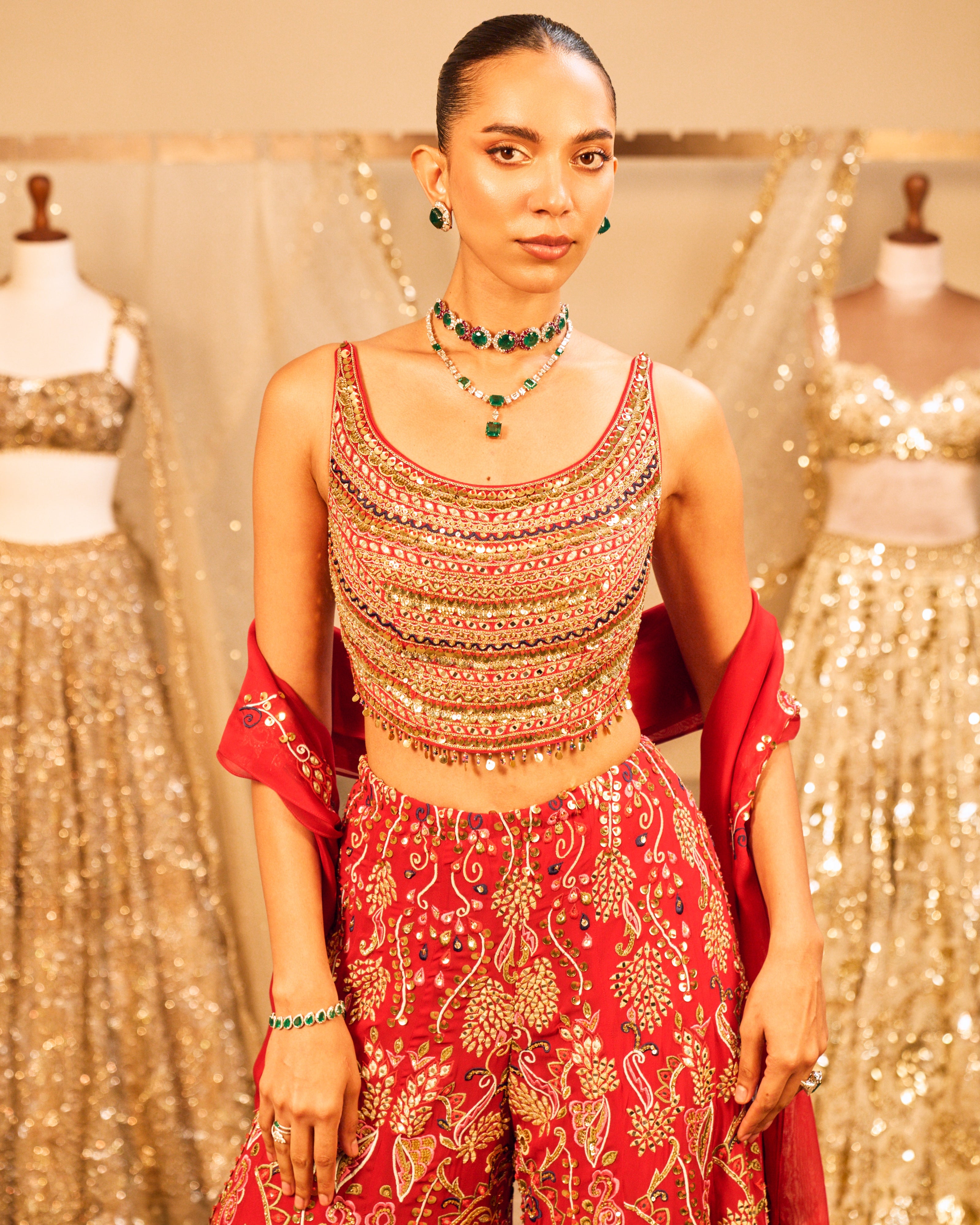 Azra Red High Waist Sharara Set With A Dupatta