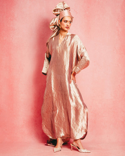 Handwoven Dusty Rose Banarasi Kaftan