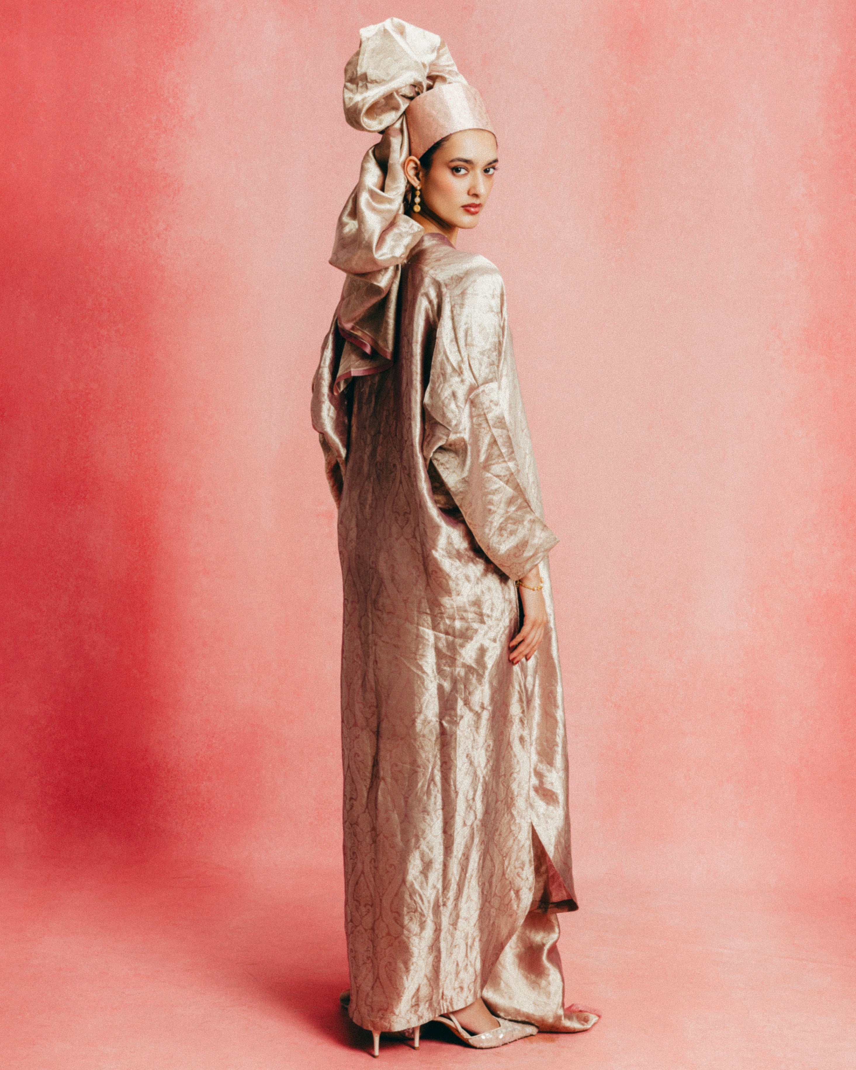 Handwoven Dusty Rose Banarasi Kaftan