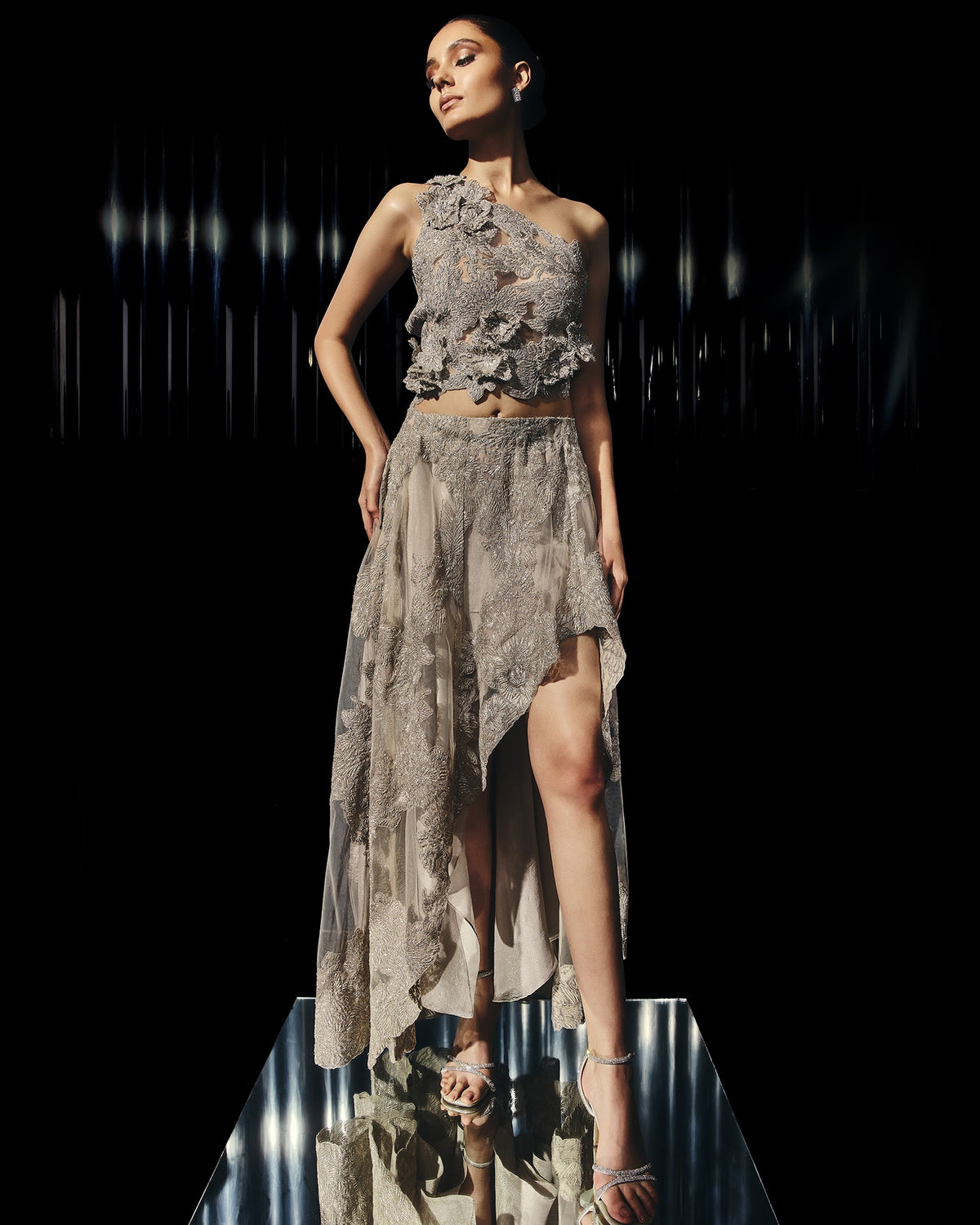 Frost Flora Metallic Sheer Skirt Set