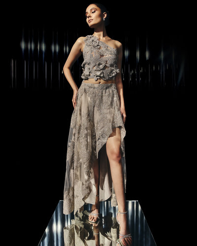 Frost Flora Metallic Sheer Skirt Set