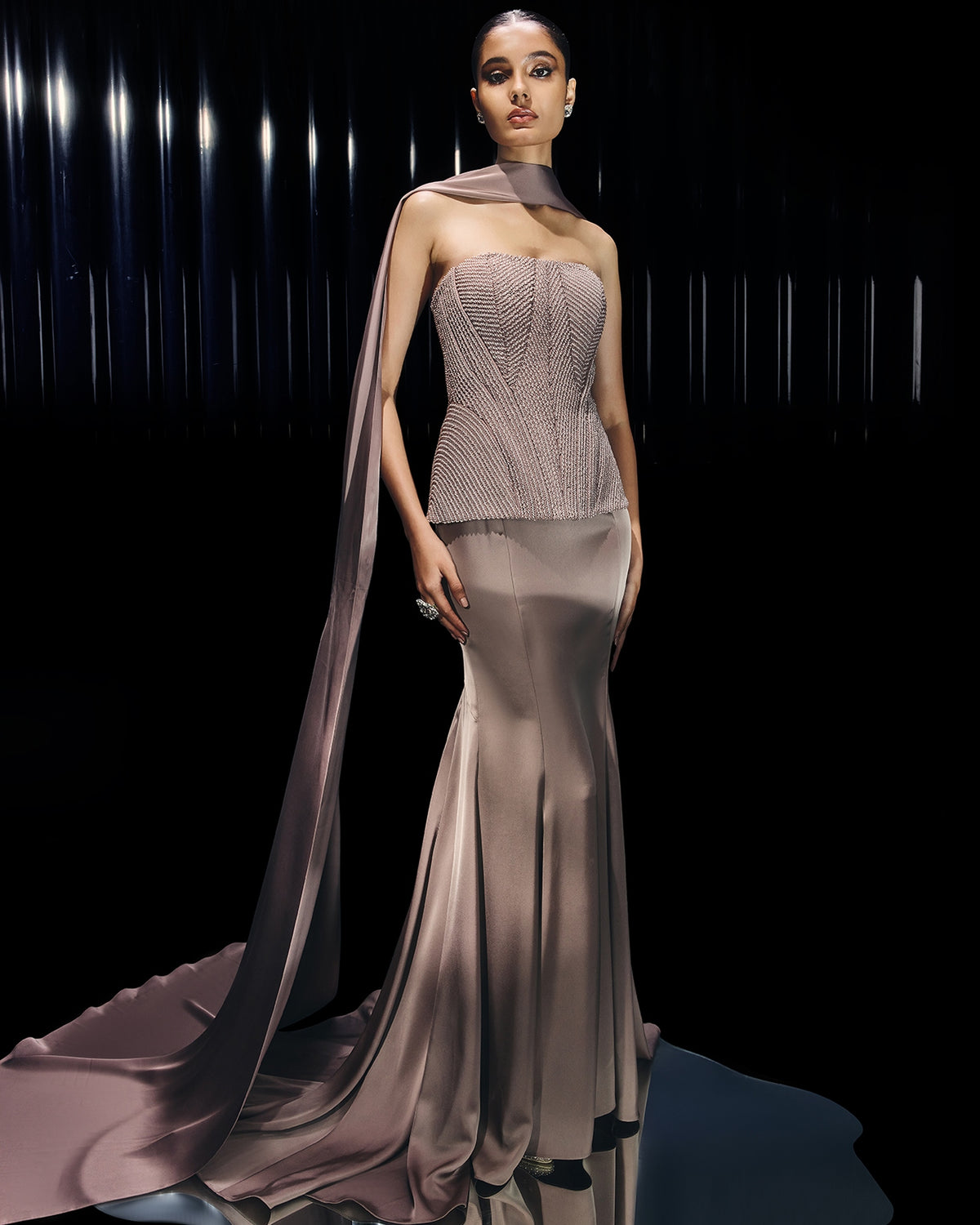 Seraphina Crystal Corset Paired With Draped Skirt