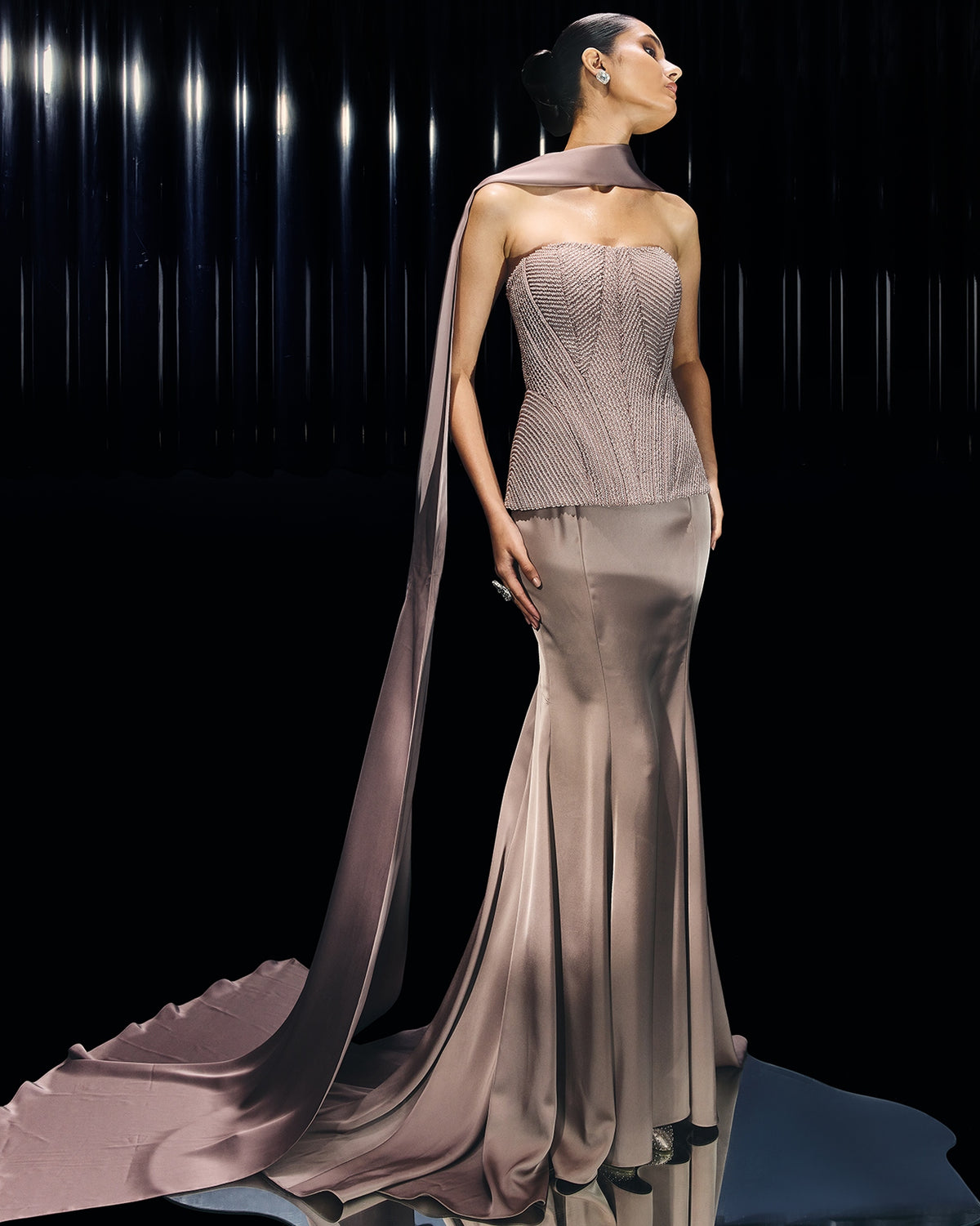 Seraphina Crystal Corset Paired With Draped Skirt