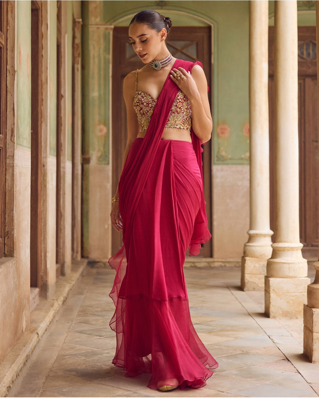 Gulaab Ruffle Sari Set