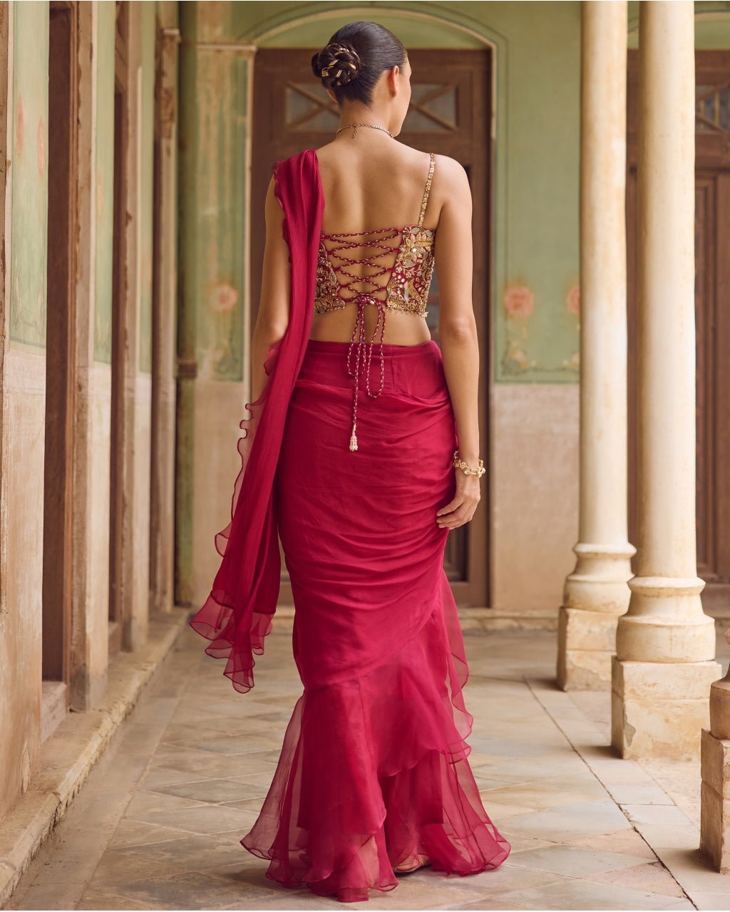 Gulaab Ruffle Sari Set
