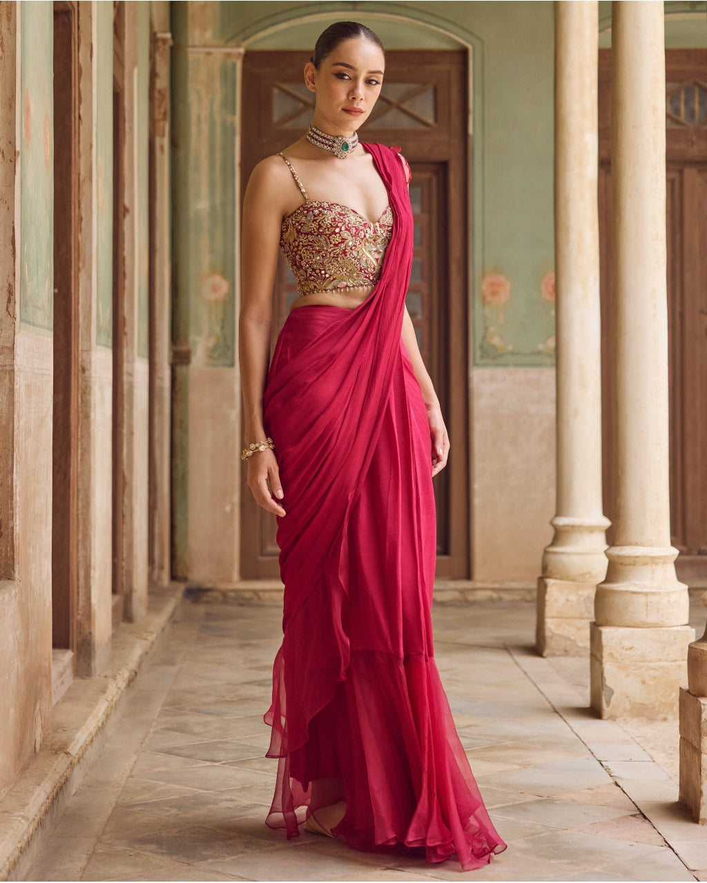 Gulaab Ruffle Sari Set