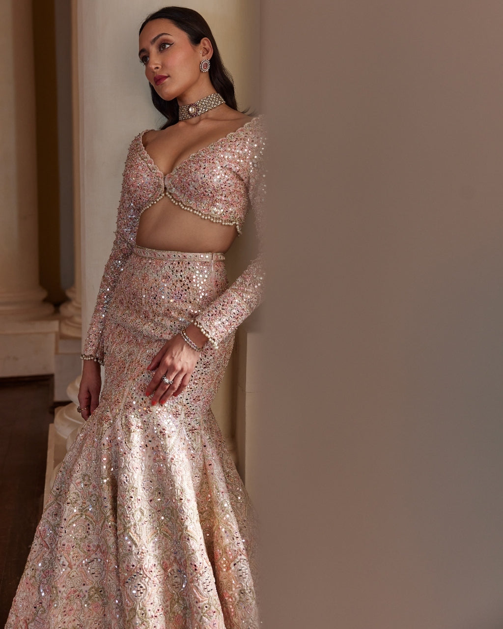 Pink Fit And Flare Lehenga Set