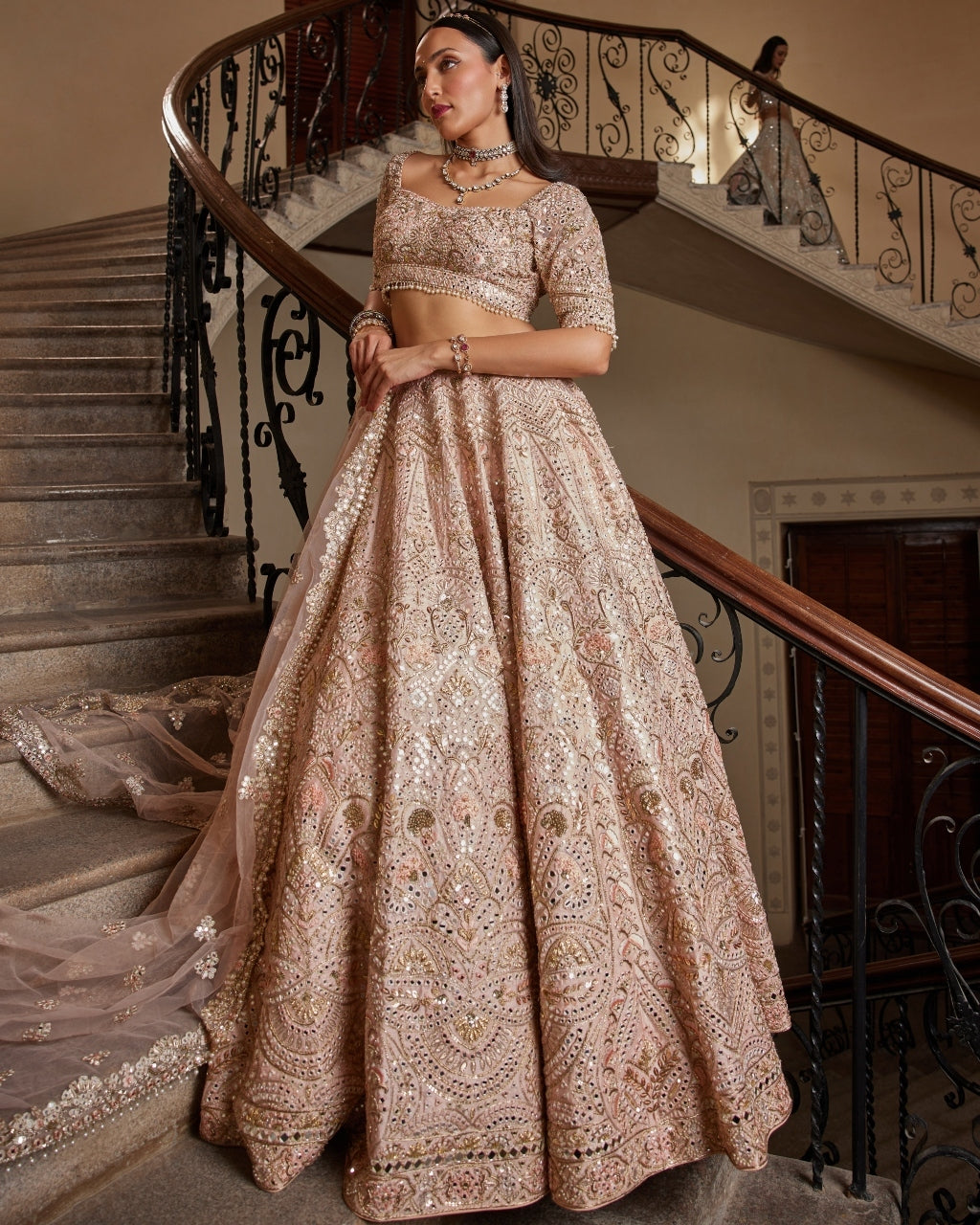 Peach Rahi Mirror Lehenga Set