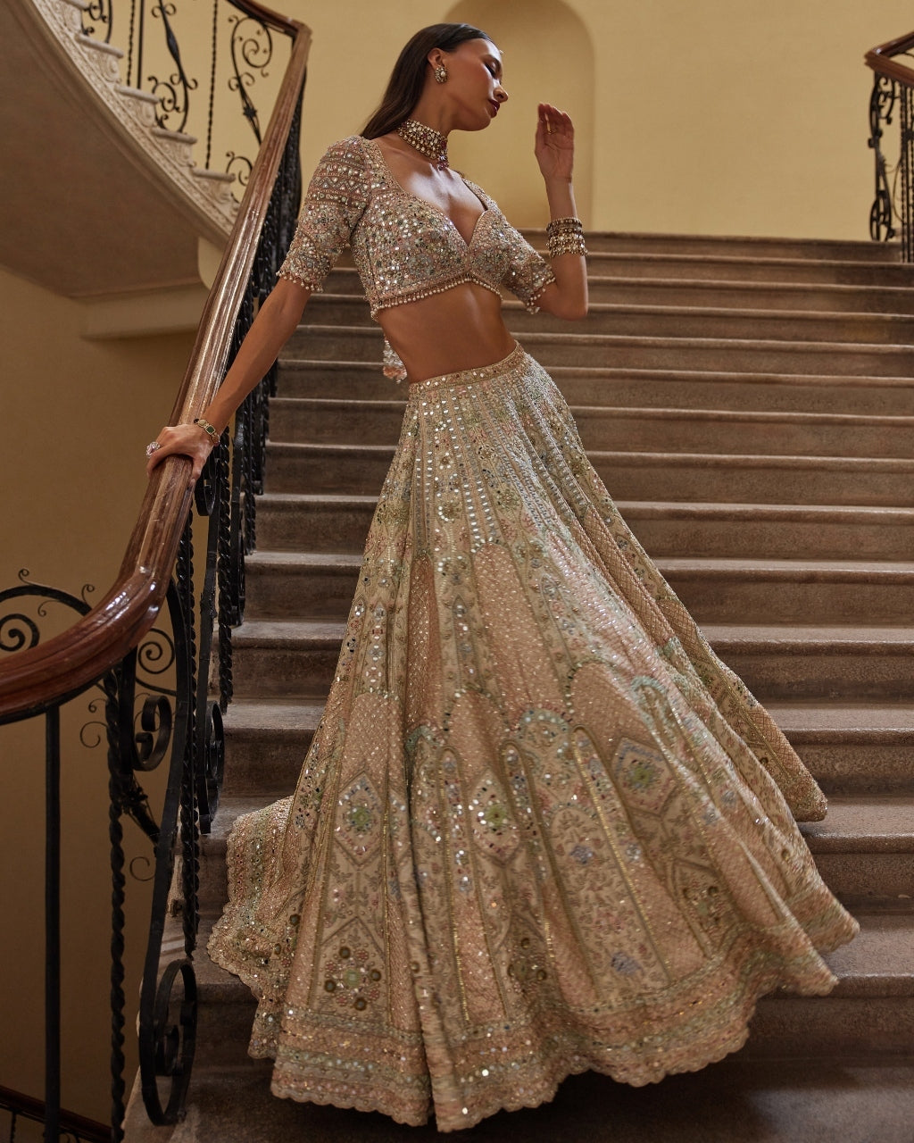 Ivory With Multi Colored Embroidery Lehenga Set