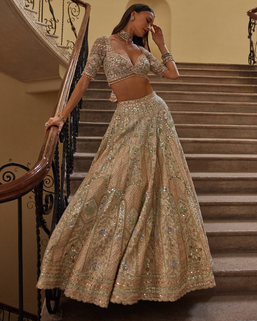 Ivory With Multi Colored Embroidery Lehenga Set